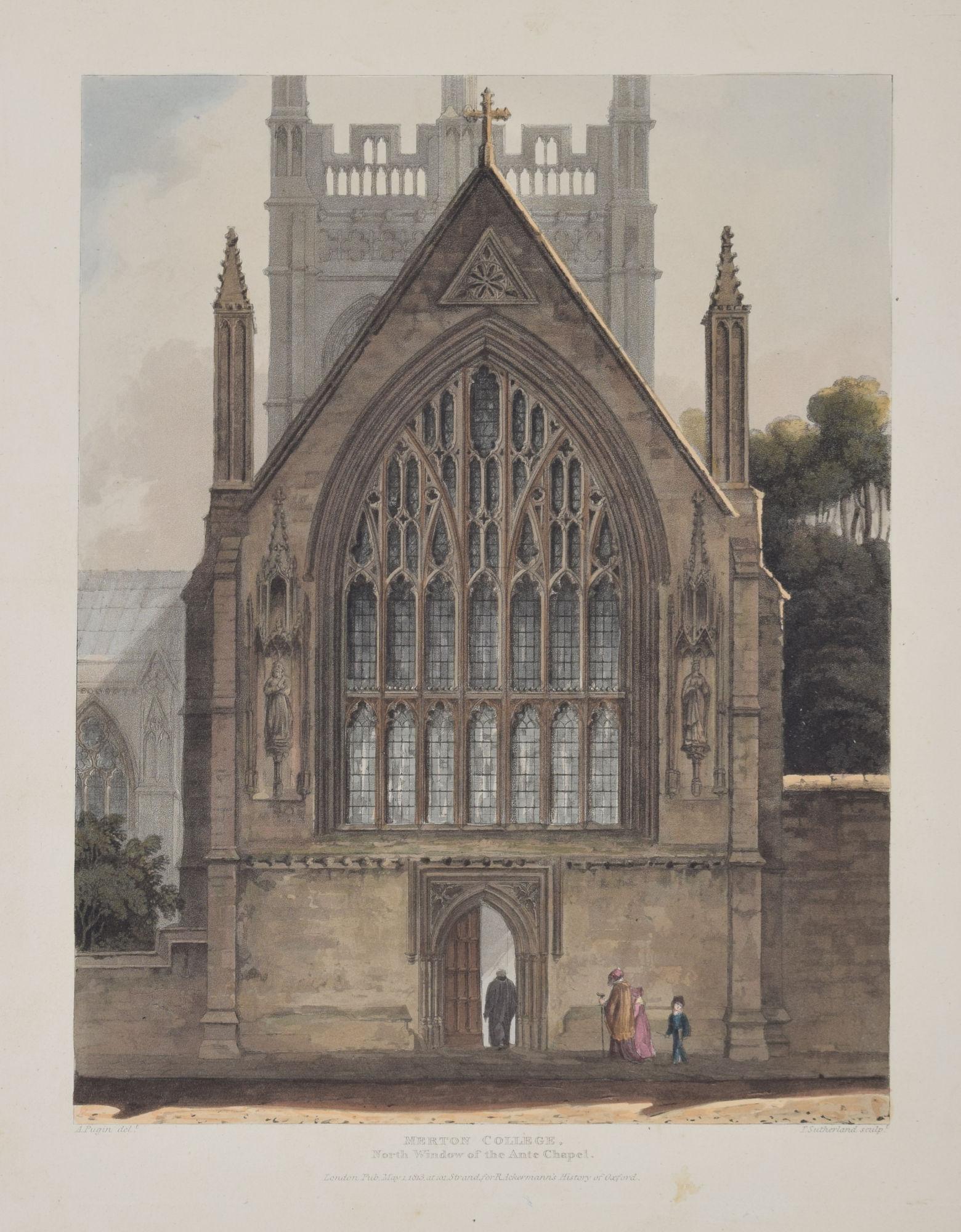 Merton College Chapel engraving by J Sutherland after Pugin for Ackermann - Print by Rudolph Ackermann