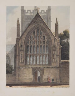 Antique Merton College Chapel engraving by J Sutherland after Pugin for Ackermann