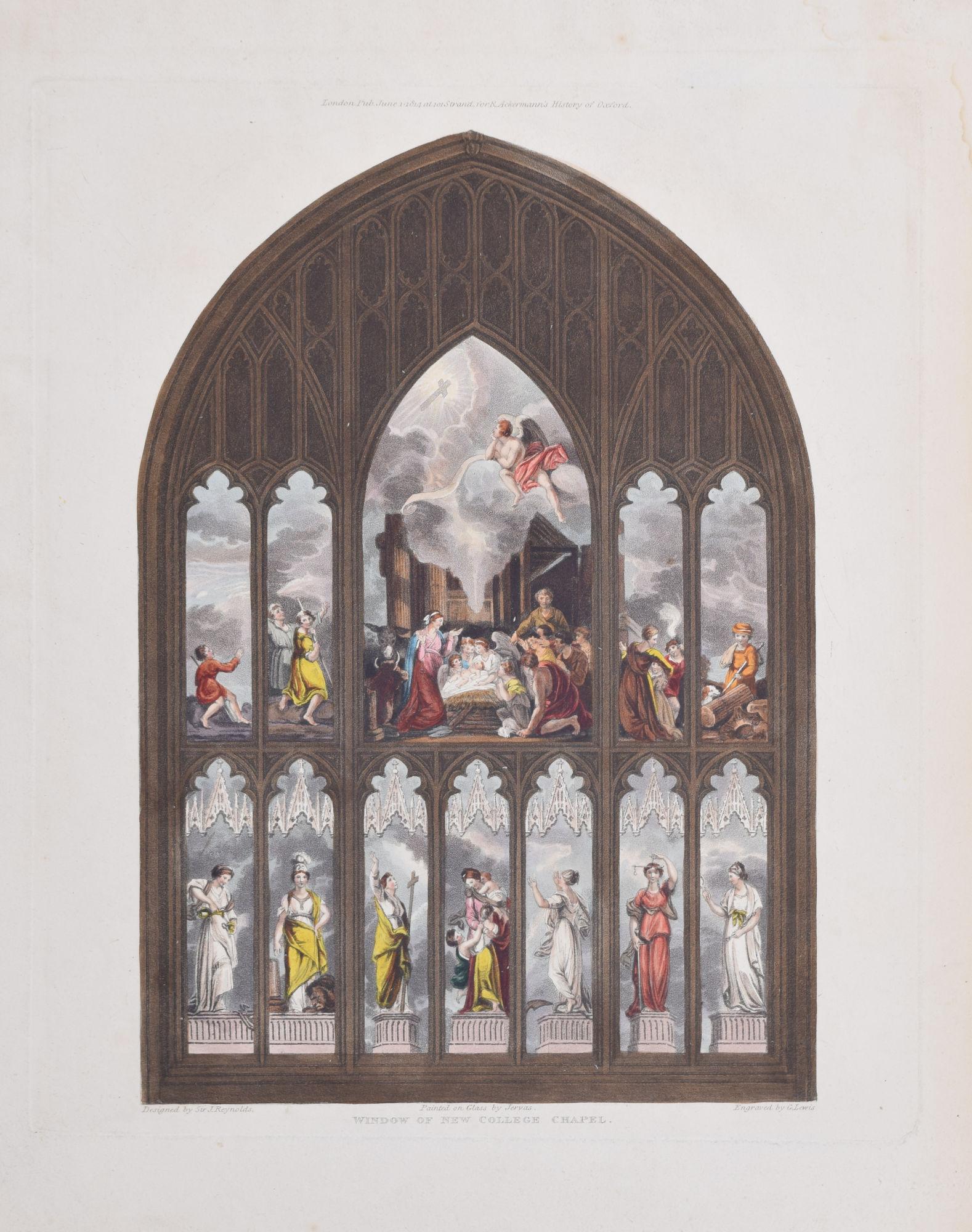 Gravure de fenêtres de chapelle d'Oxford d'après le dessin de Joshua Reynolds - Print de Rudolph Ackermann