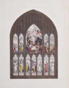 Antique New College, Oxford chapel window engraving after Joshua Reynolds' design