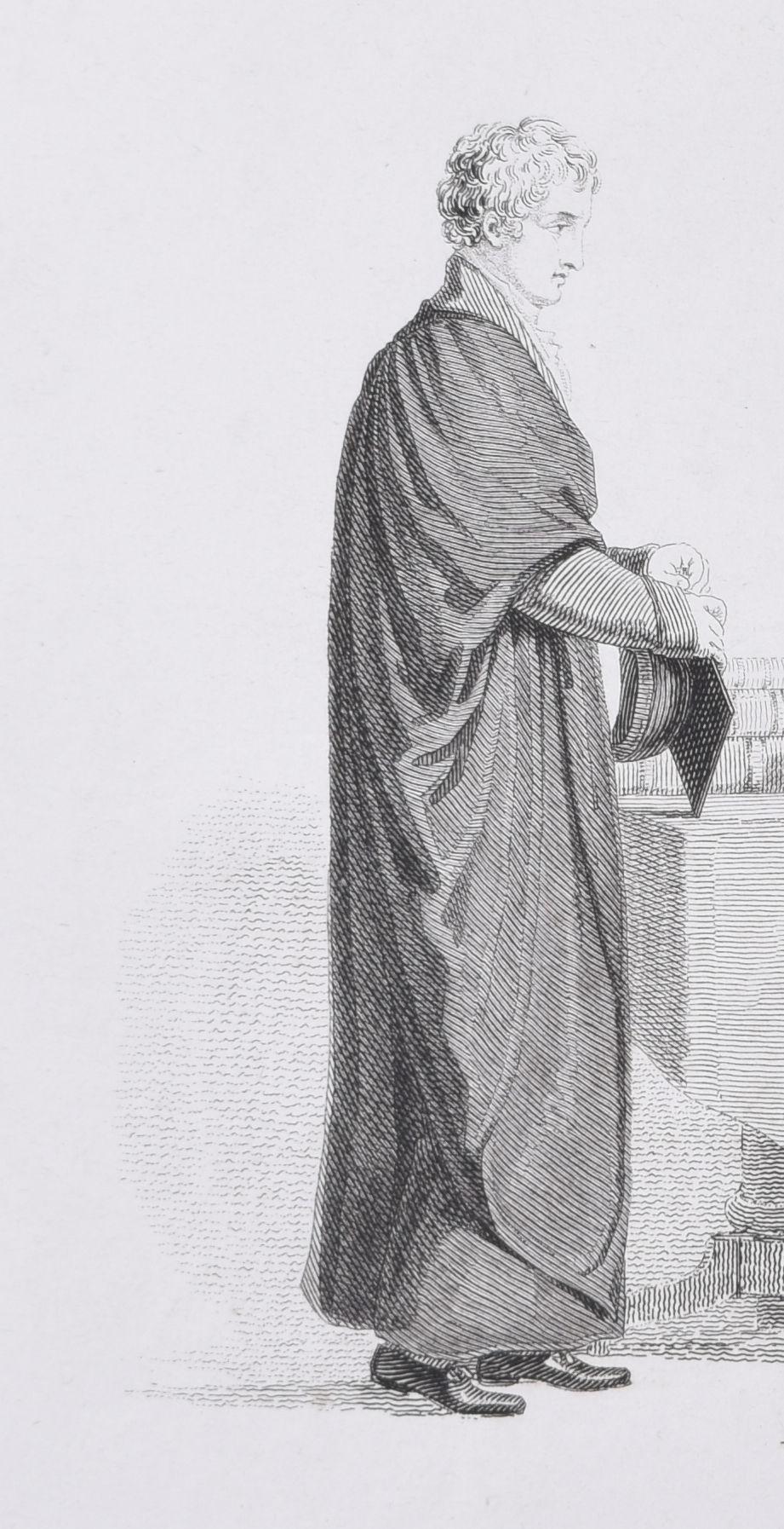Pensioner of Trinity Hall; Doctors in Law and Physic engraving by John Agar - Realist Print by Rudolph Ackermann