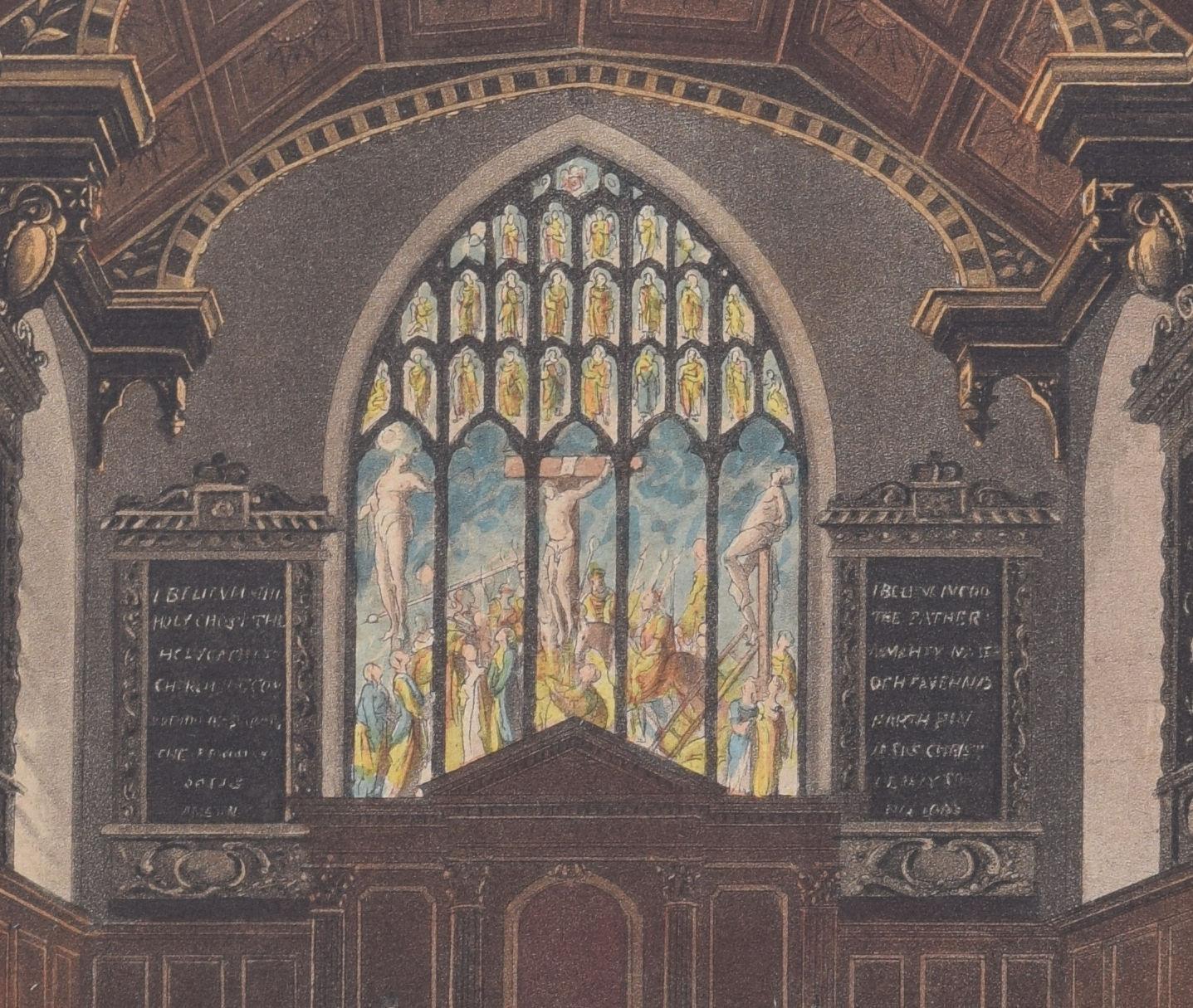Peterhouse, Cambridge 'Chapel of St Peter's College' engraving by Havell - Gray Interior Print by Rudolph Ackermann