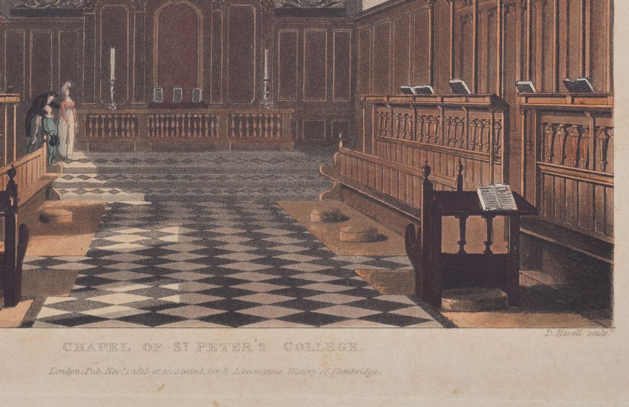 Peterhouse, Cambridge 'Chapel of St Peter's College' engraving by Havell For Sale 1