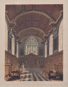 Antique Peterhouse, Cambridge 'Chapel of St Peter's College' engraving by Havell