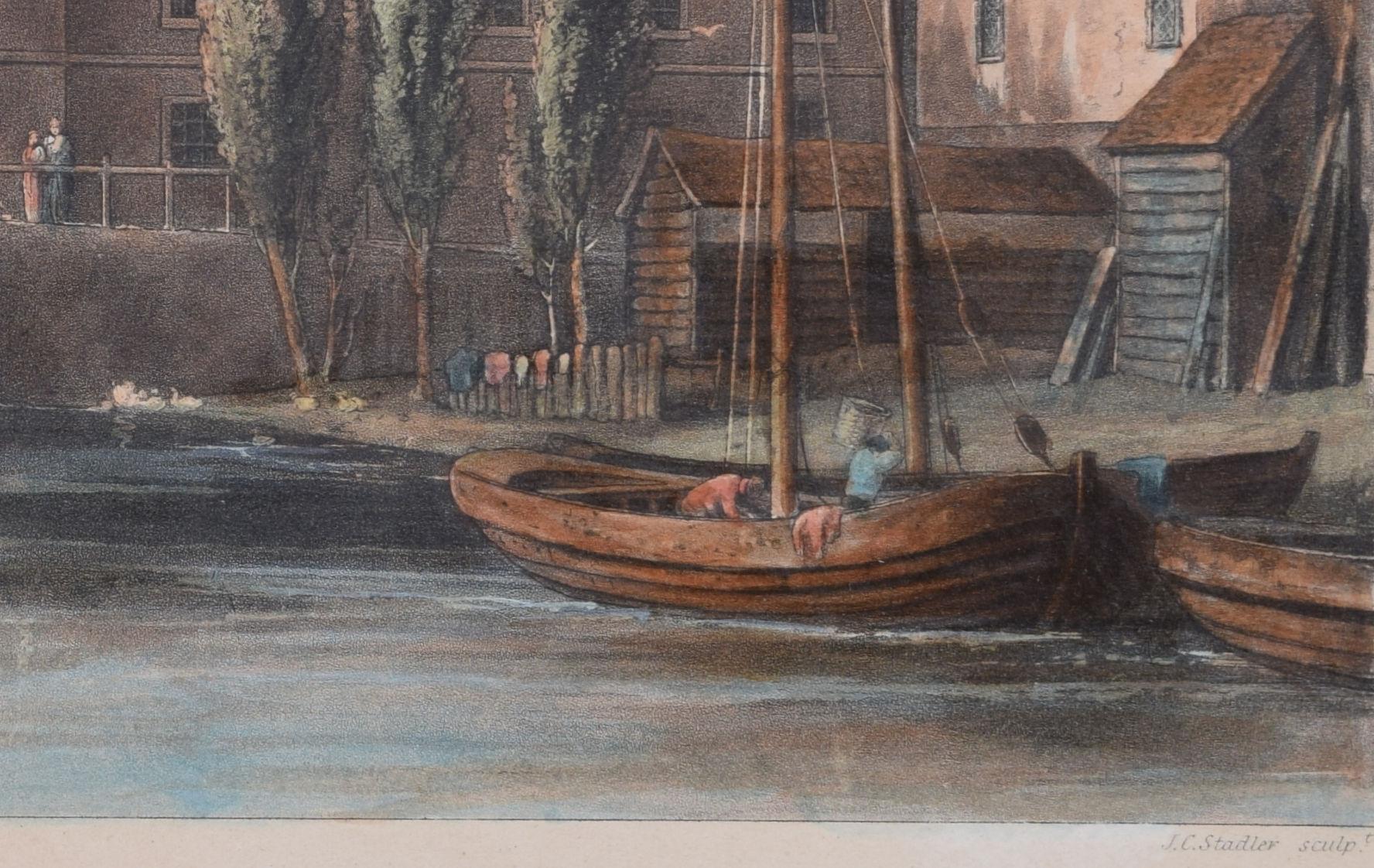 Queens' College, Cambridge bridge engraving by Stadler after Westall For Sale 2