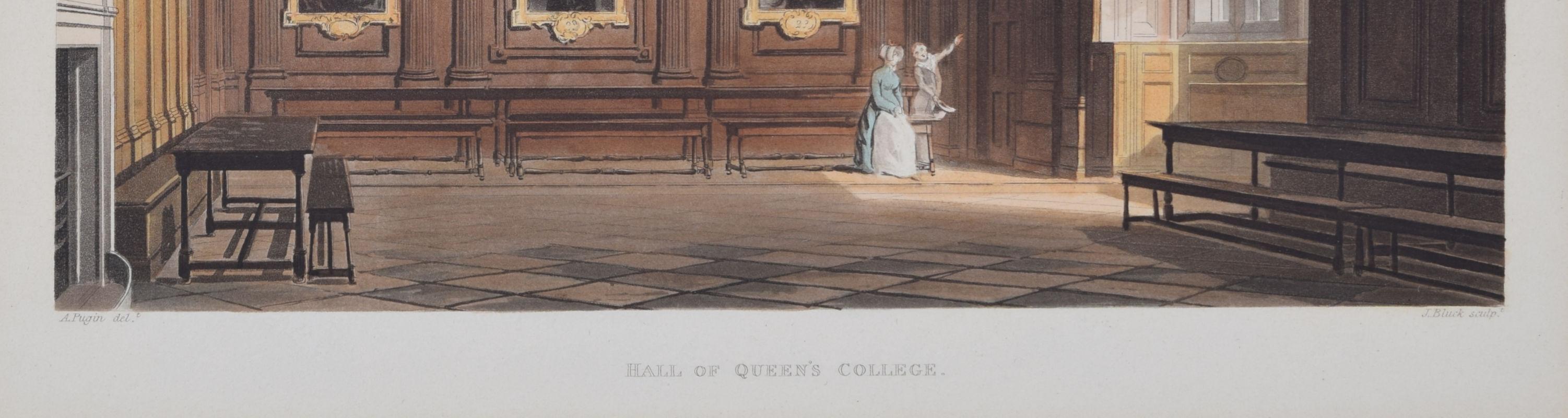 Queens' College, Cambridge hall engraving by Bluck after Pugin for Ackermann For Sale 2