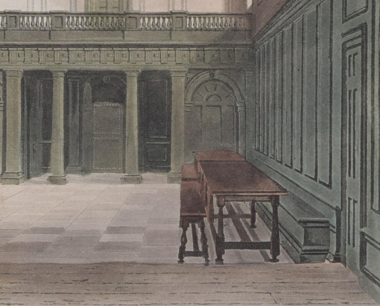 Sidney Sussex College, Cambridge engraving by Havell after Pugin for Ackermann - Gray Interior Print by Rudolph Ackermann