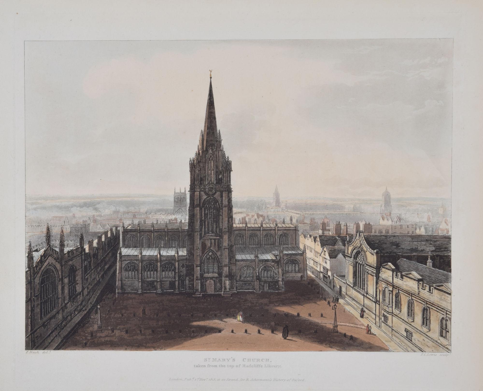 Church's, Oxford gravure de Lewis d'après Nash pour Ackermann - Print de Rudolph Ackermann