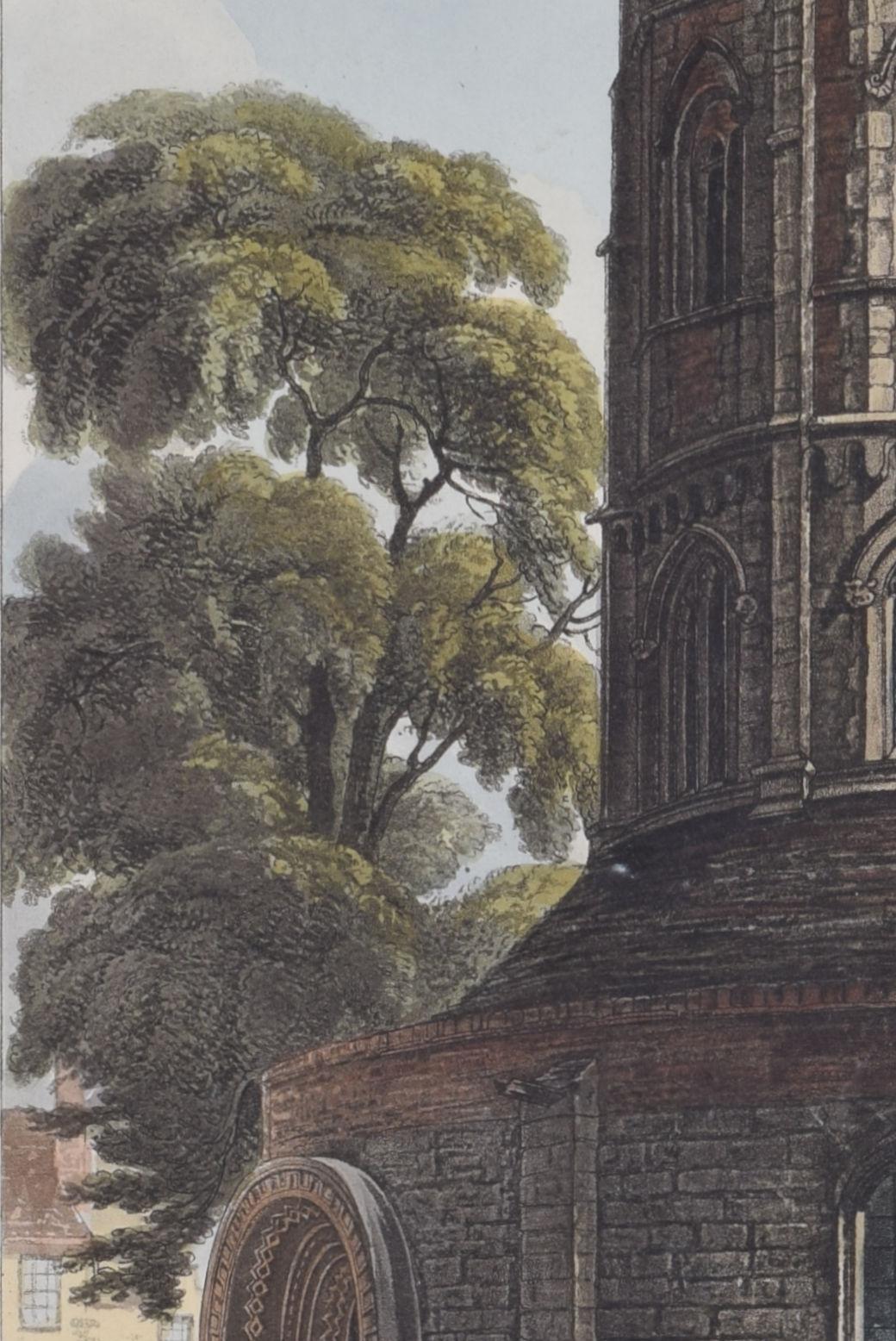St. Sepulchre, Die runde Kirche, Cambridge, Außenansicht nach Pugin für Ackermann im Angebot 1