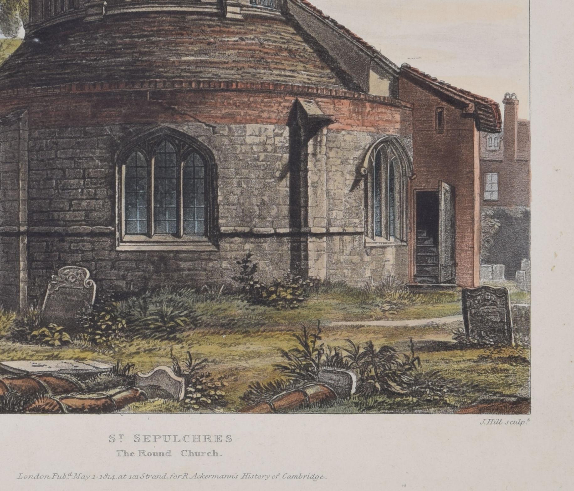 St. Sepulchre, Die runde Kirche, Cambridge, Außenansicht nach Pugin für Ackermann im Angebot 2