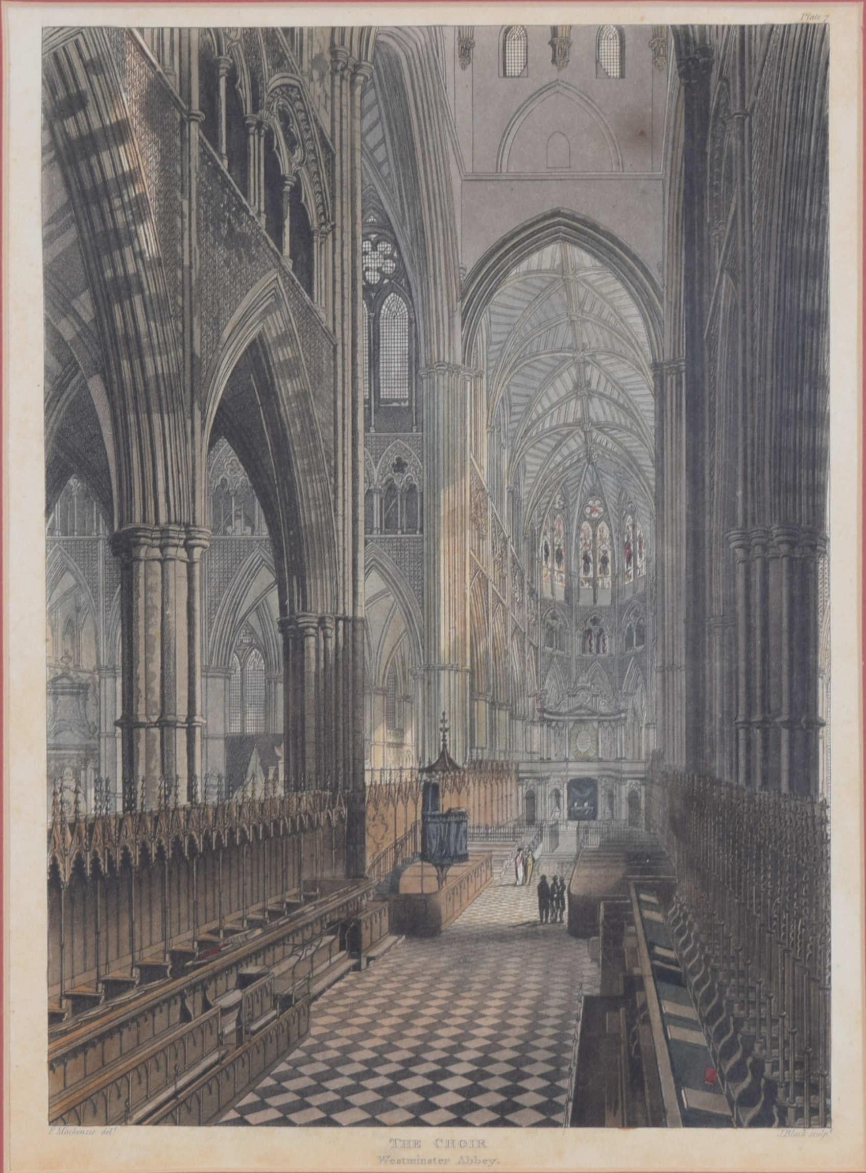 The Choir of Westminster Abbey engraving by J Black for Ackermann - Print by Rudolph Ackermann