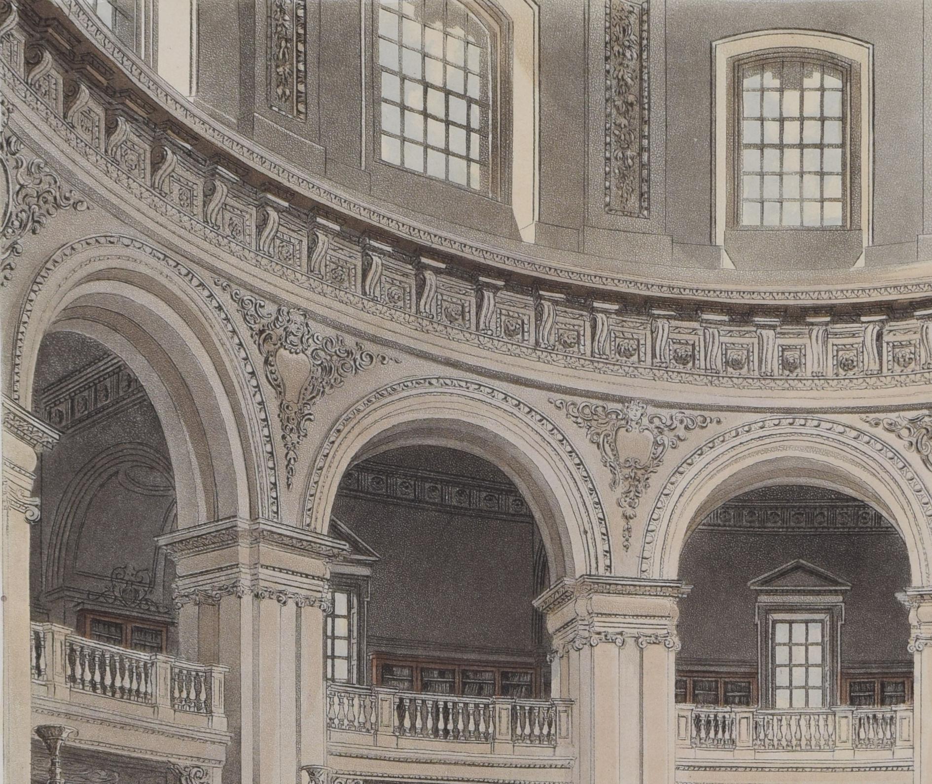 The Radcliffe Camera library Oxford engraving by John Bluck for Ackermann - Realist Print by Rudolph Ackermann