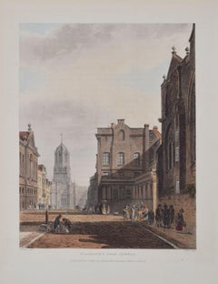 Antique Tom Tower, Christ Church, St Aldate's, Oxford by Hill after Pugin for Ackermann