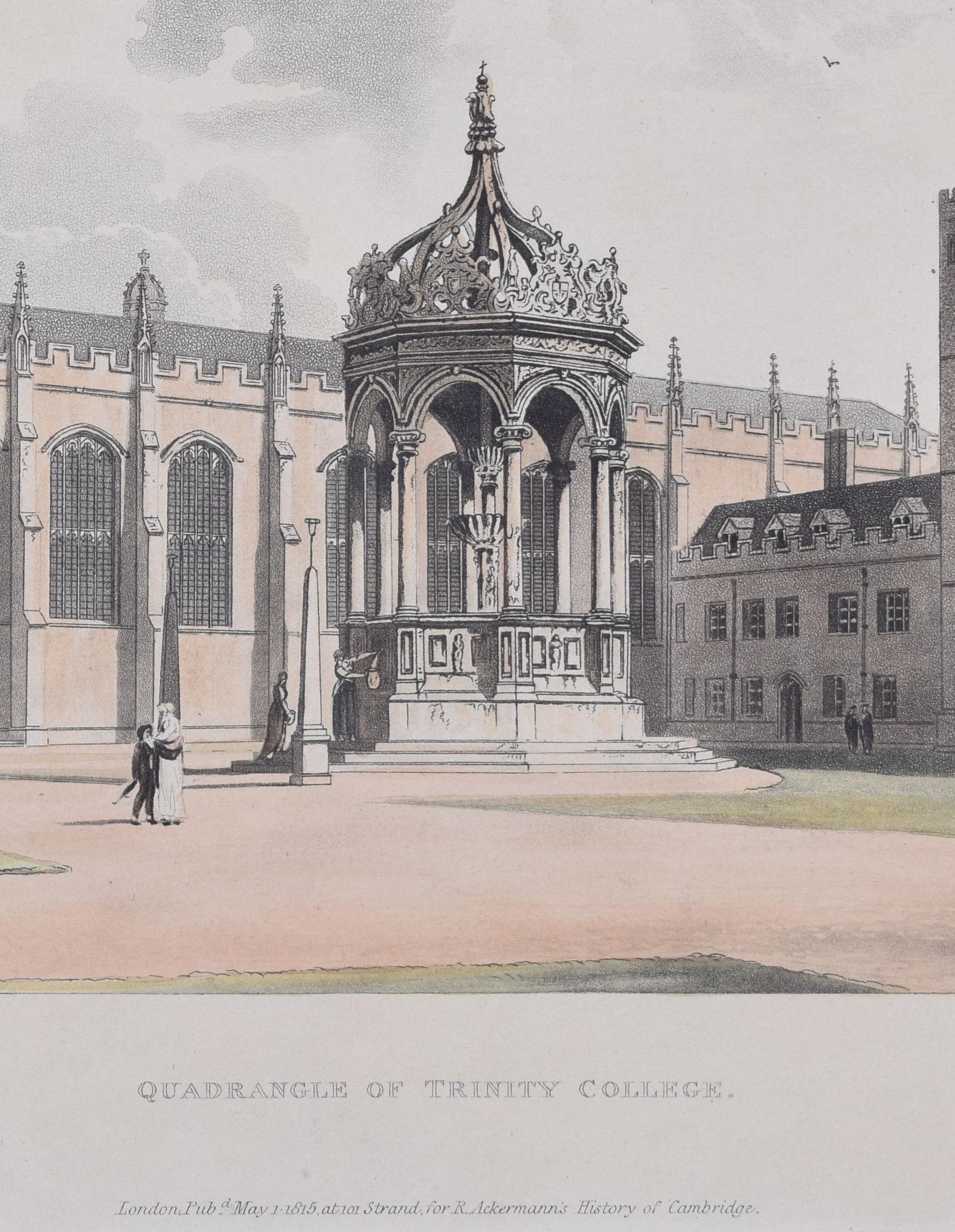 Trinity College, Cambridge Great Court engraving by Bluck for Ackermann For Sale 2