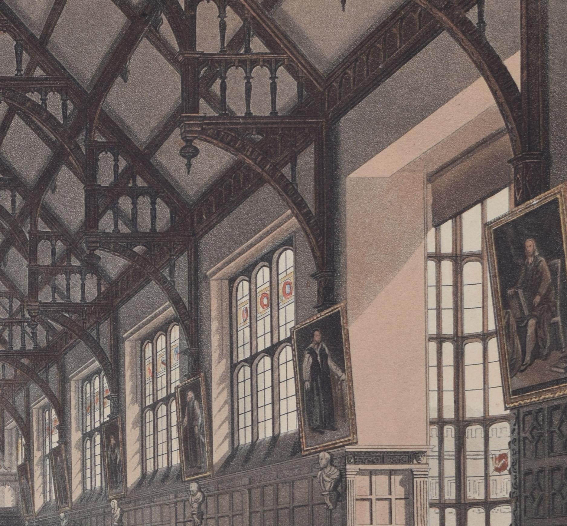 Trinity College, Cambridge Hall engraving by Bluck after Pugin for Ackermann For Sale 1