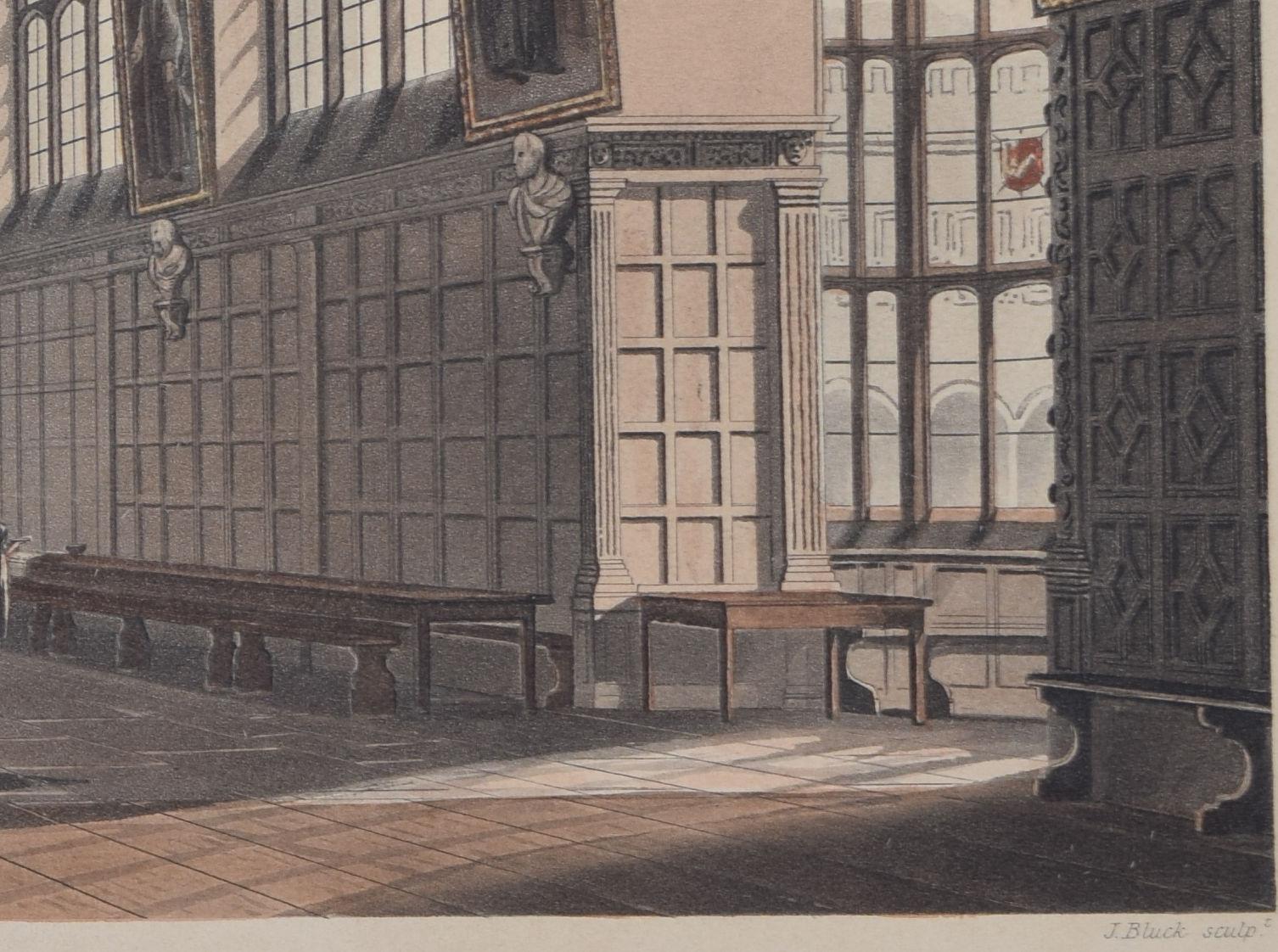 Trinity College, Cambridge Hall engraving by Bluck after Pugin for Ackermann For Sale 2