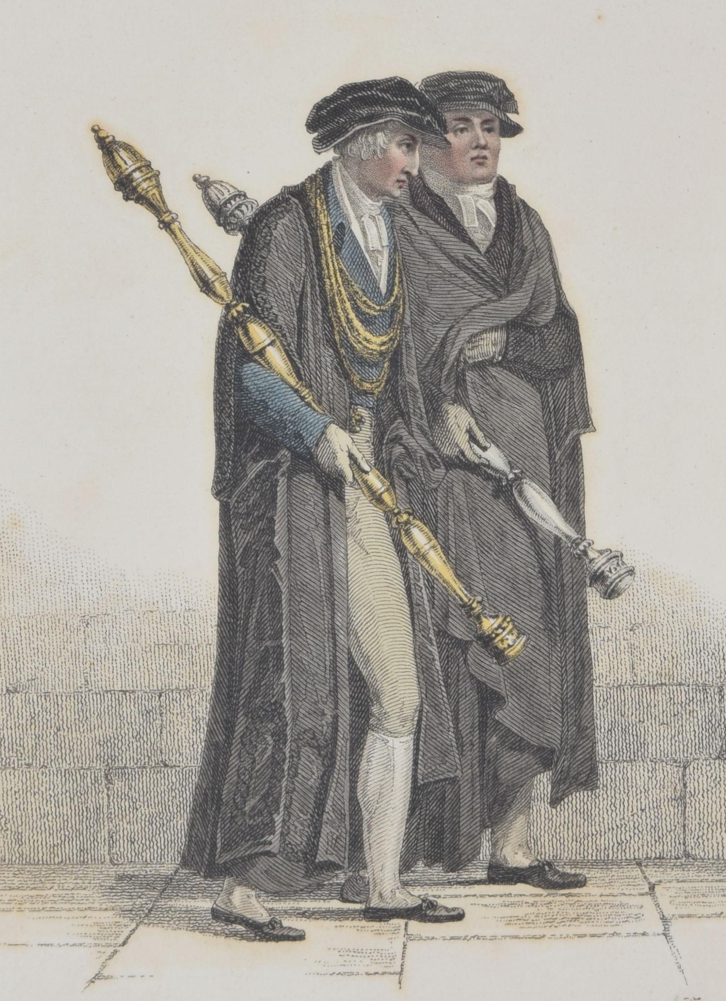 Vice Chancellor, Esquire Beadle, Yeoman Beadle, Oxford engraving for Ackermann For Sale 1