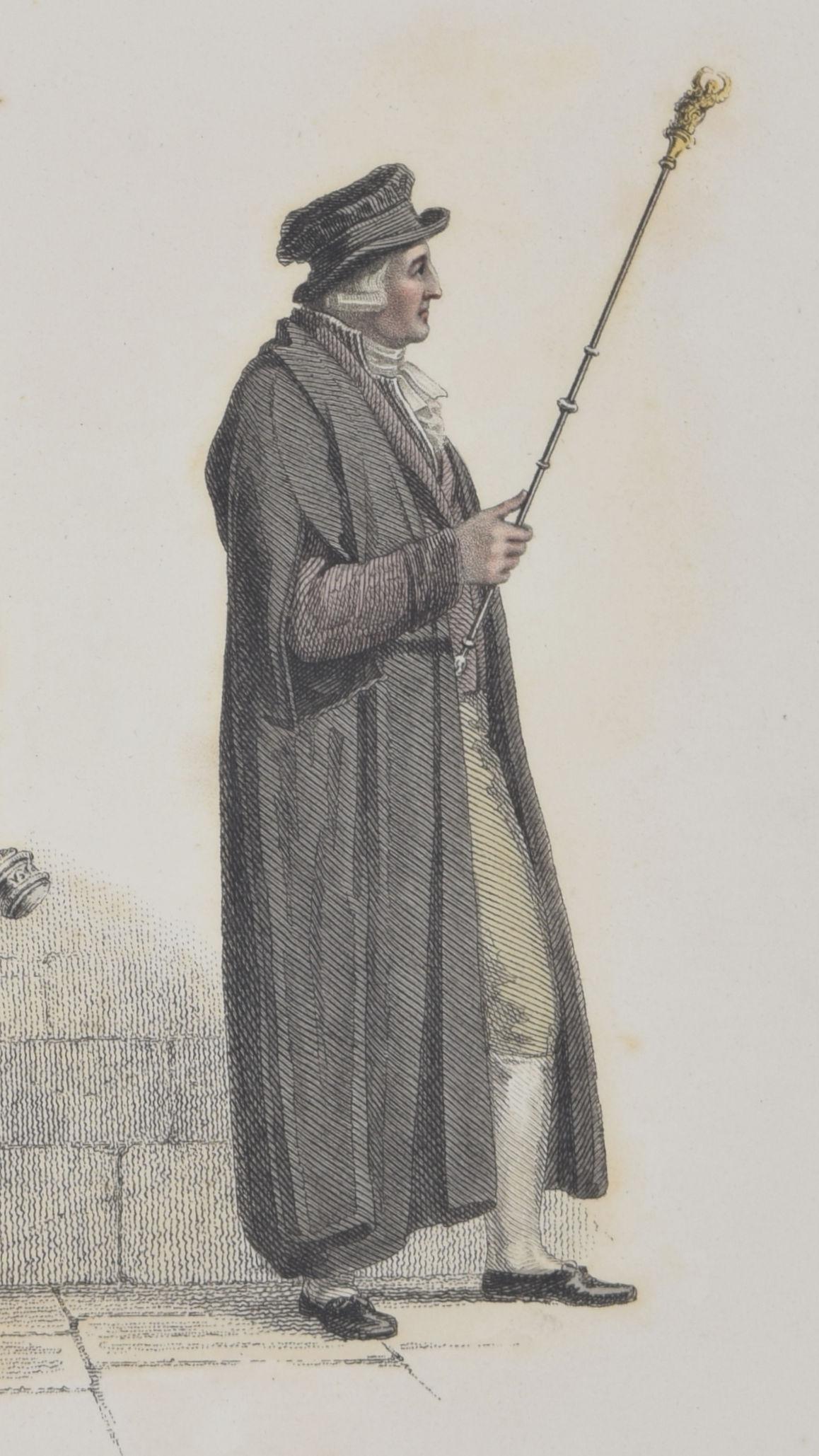Vice Chancellor, Esquire Beadle, Yeoman Beadle, Oxford engraving for Ackermann For Sale 2