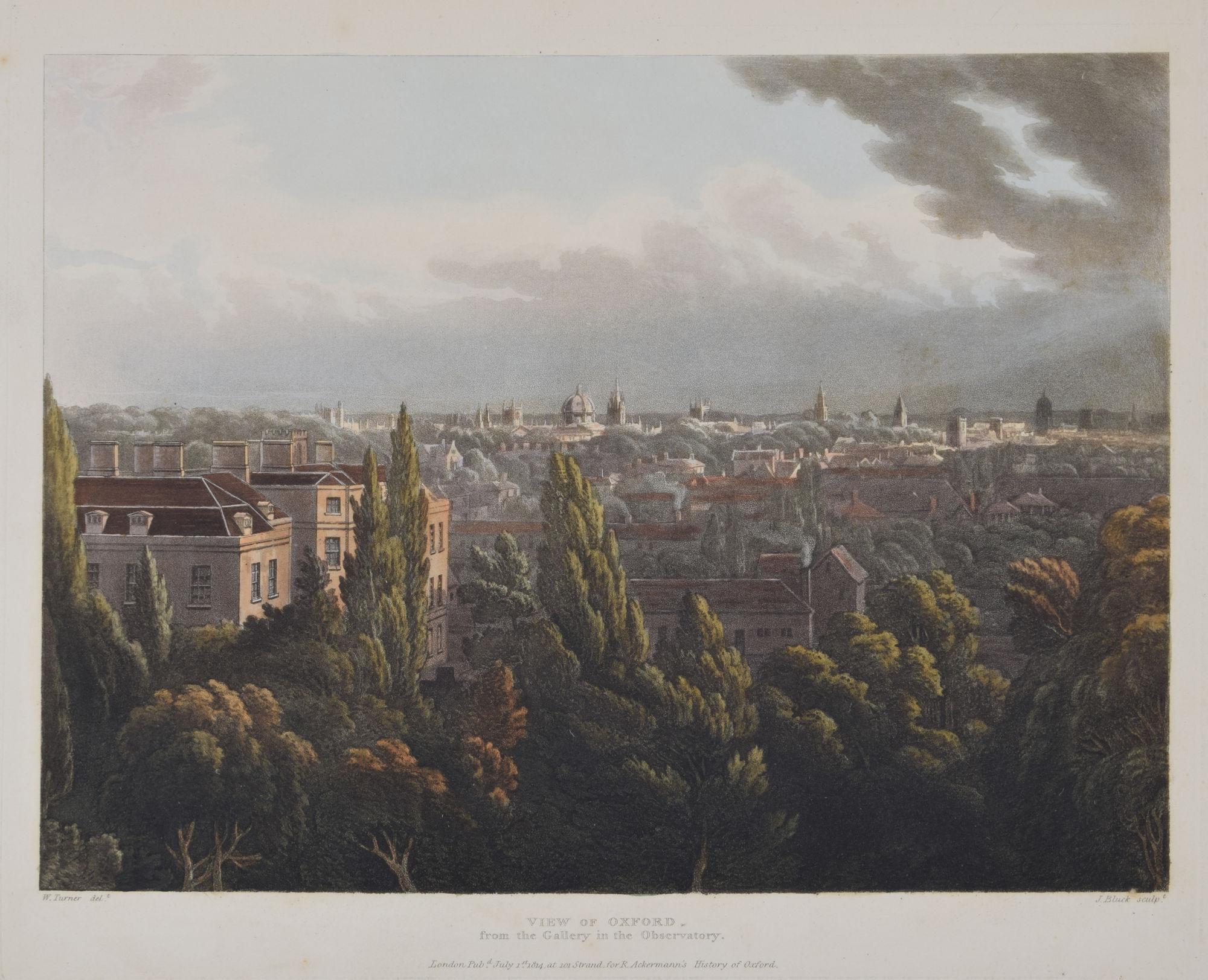 View of Oxford engraving by Bluck after Turner for Ackermann - Print by Rudolph Ackermann