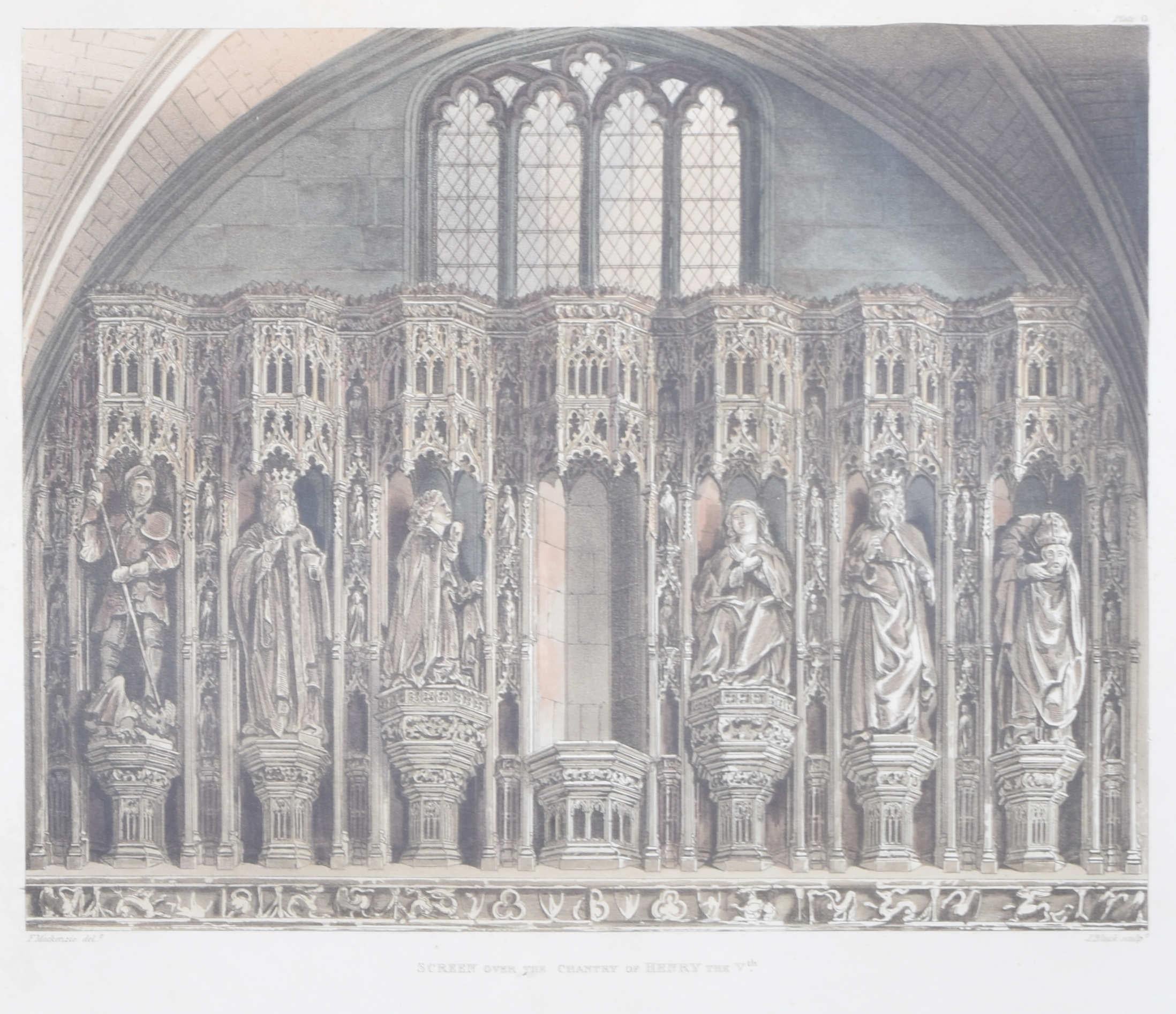 Westminster Abbey Chantry Chapel Screen engraving by J Black for Ackermann - Print by Rudolph Ackermann
