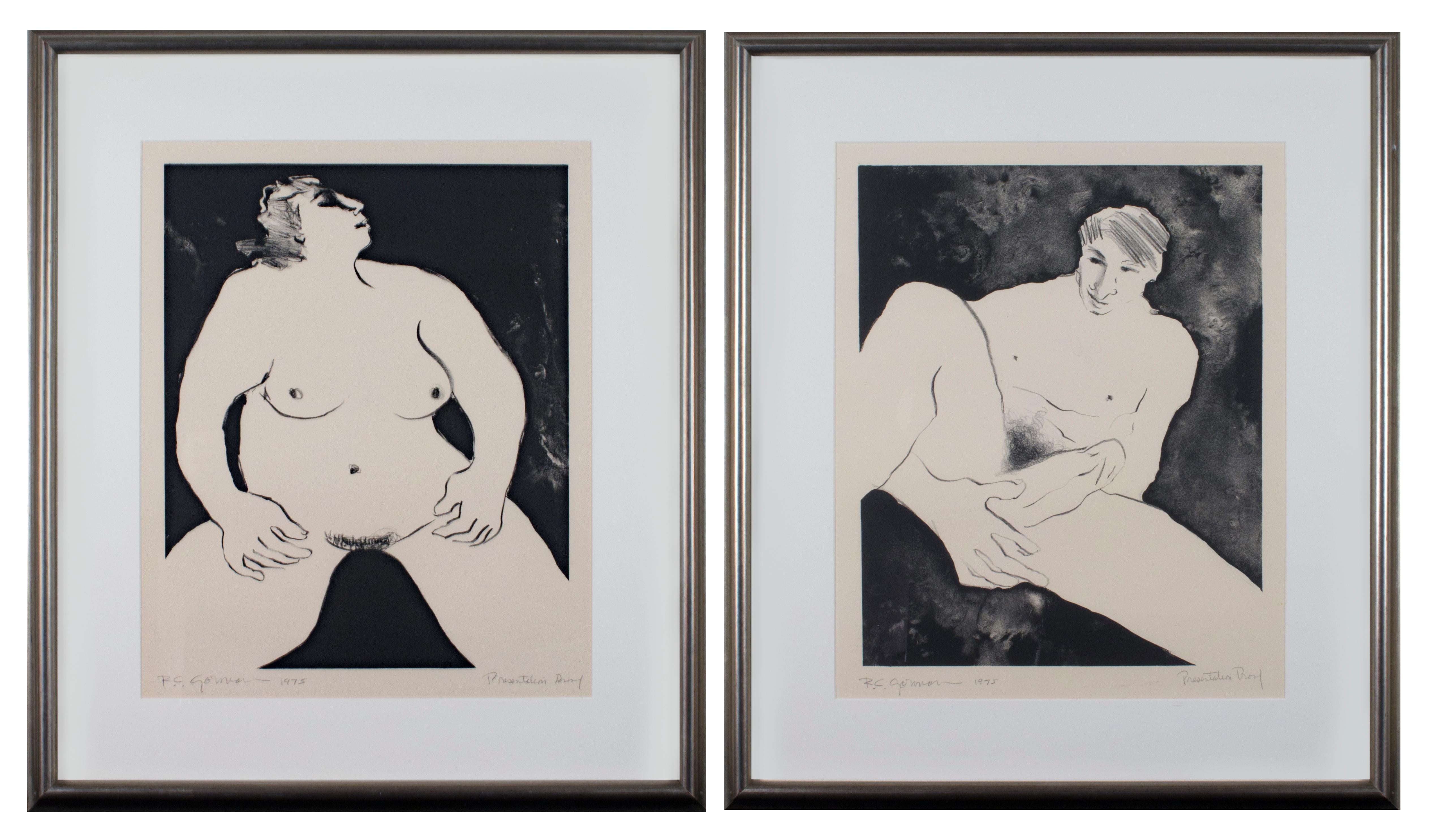 Rudolph Carl Gorman Nude Print - 'Nude Male and Nude Female, ' original lithograph pair signed by R.C. Gorman