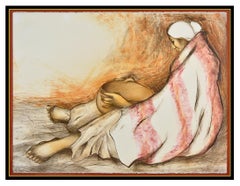RC Gorman Original Color Lithograph Hand Signed Native American Woman Bowl Art