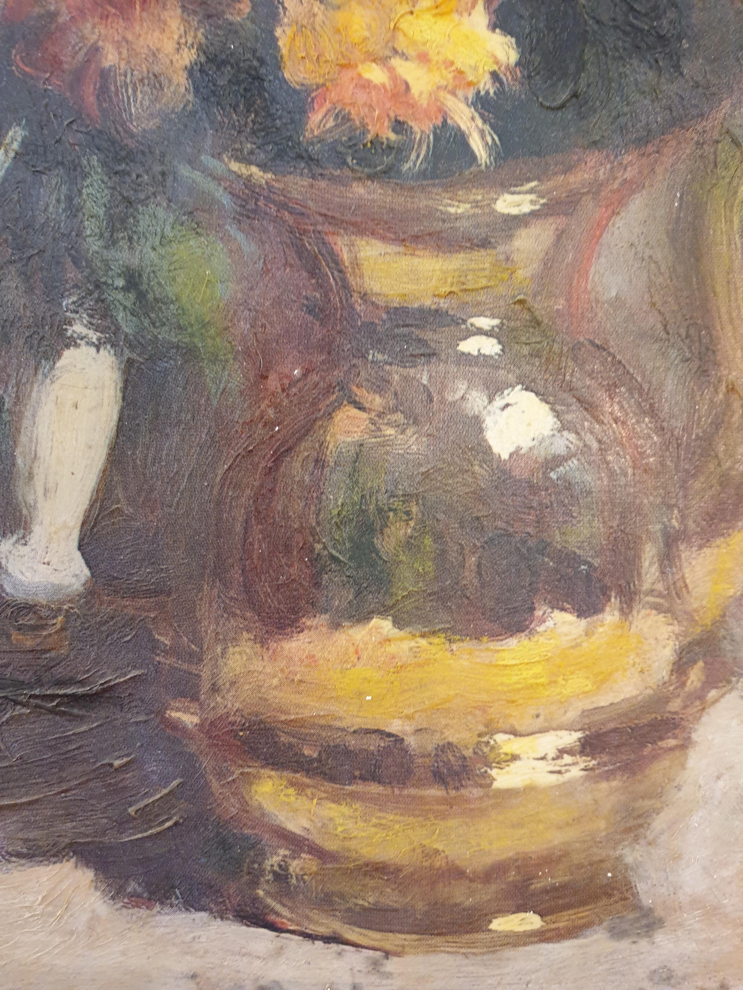 Mid-Century-Stillleben, Öl auf Leinwand, Chrysanthemen in Kupfervase. (Braun), Still-Life Painting, von Rudolph Colao