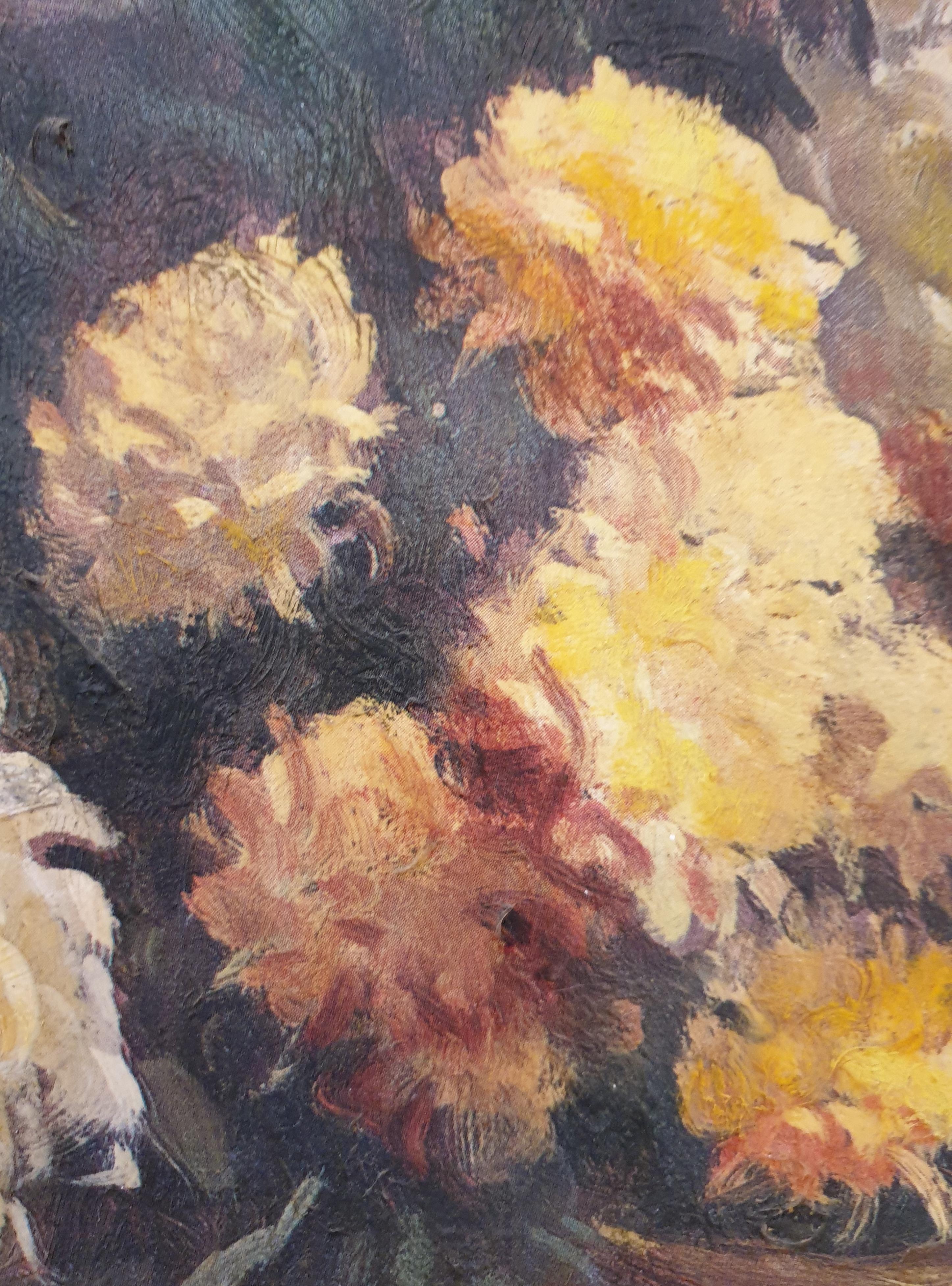 Mid-Century Still Life Oil on Canvas of Chrysanthemums in Copper Vase. For Sale 1