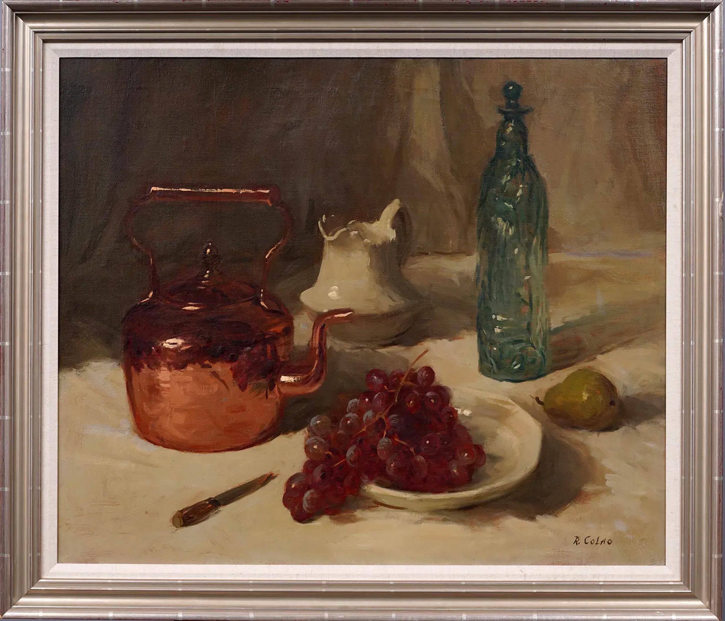 Antique American Boston School Impressionist Still Life Original Oil Painting - Brown Still-Life Painting by Rudolph Colao