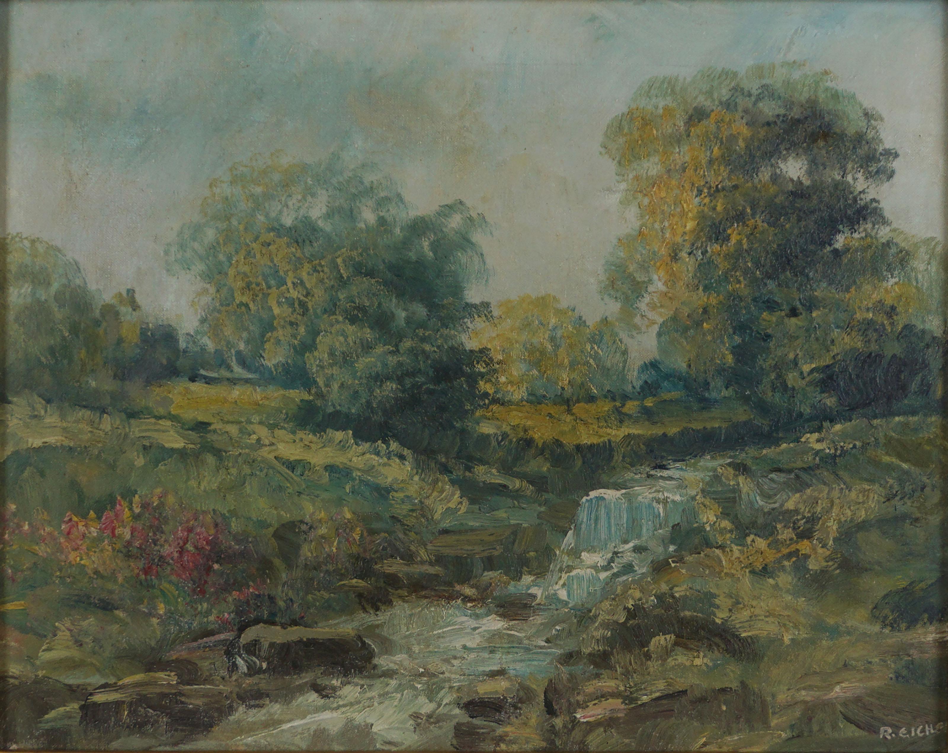 Impressionistische Original-Ölgemälde-Landschaft von Shongum, New Jersey, Mitte des 20. Jahrhunderts (Amerikanischer Impressionismus), Painting, von Rudolph Eicher
