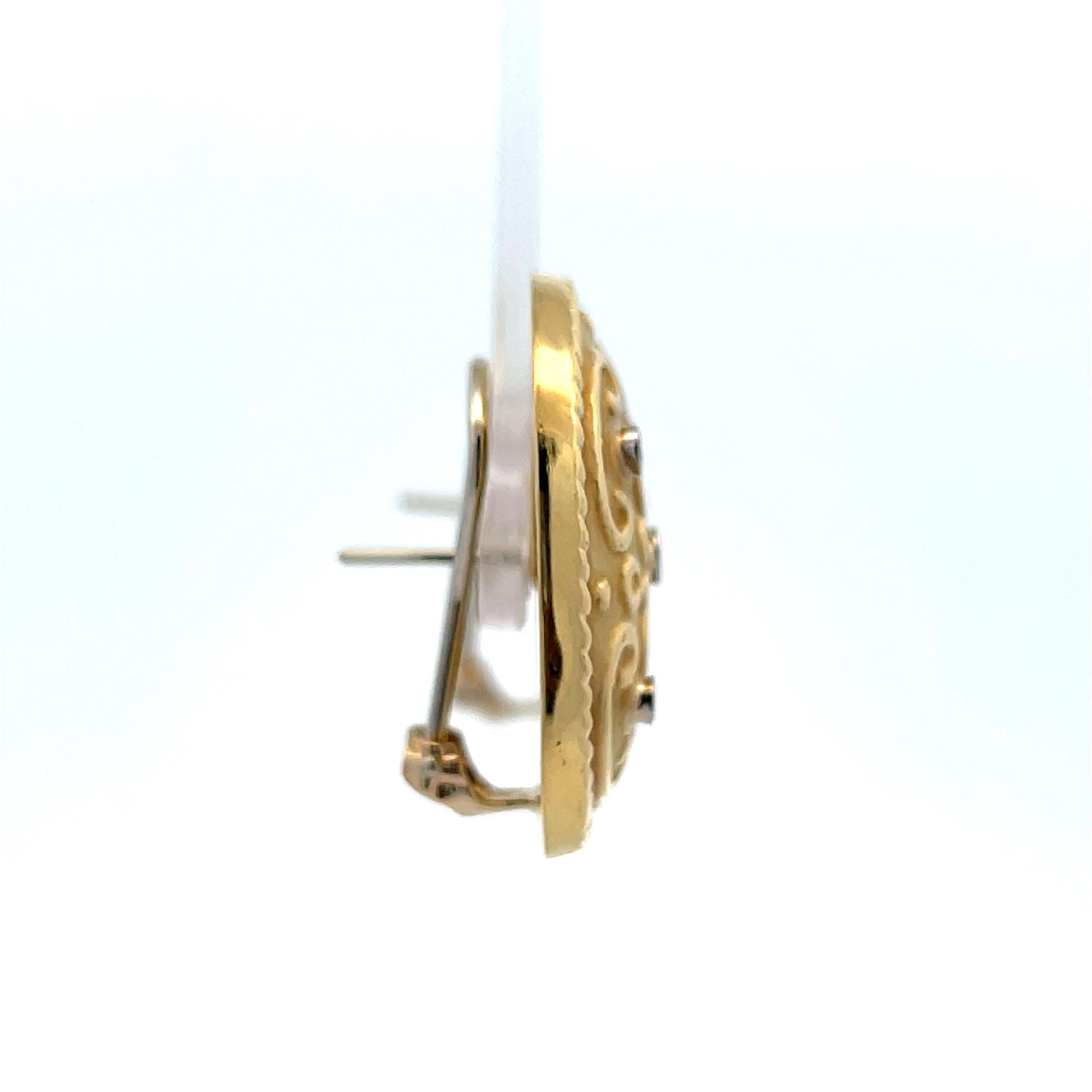 Women's or Men's Rudolph Friedmann Fleur-de-Lis Diamond 18k Yellow Gold Omega Back Earrings For Sale