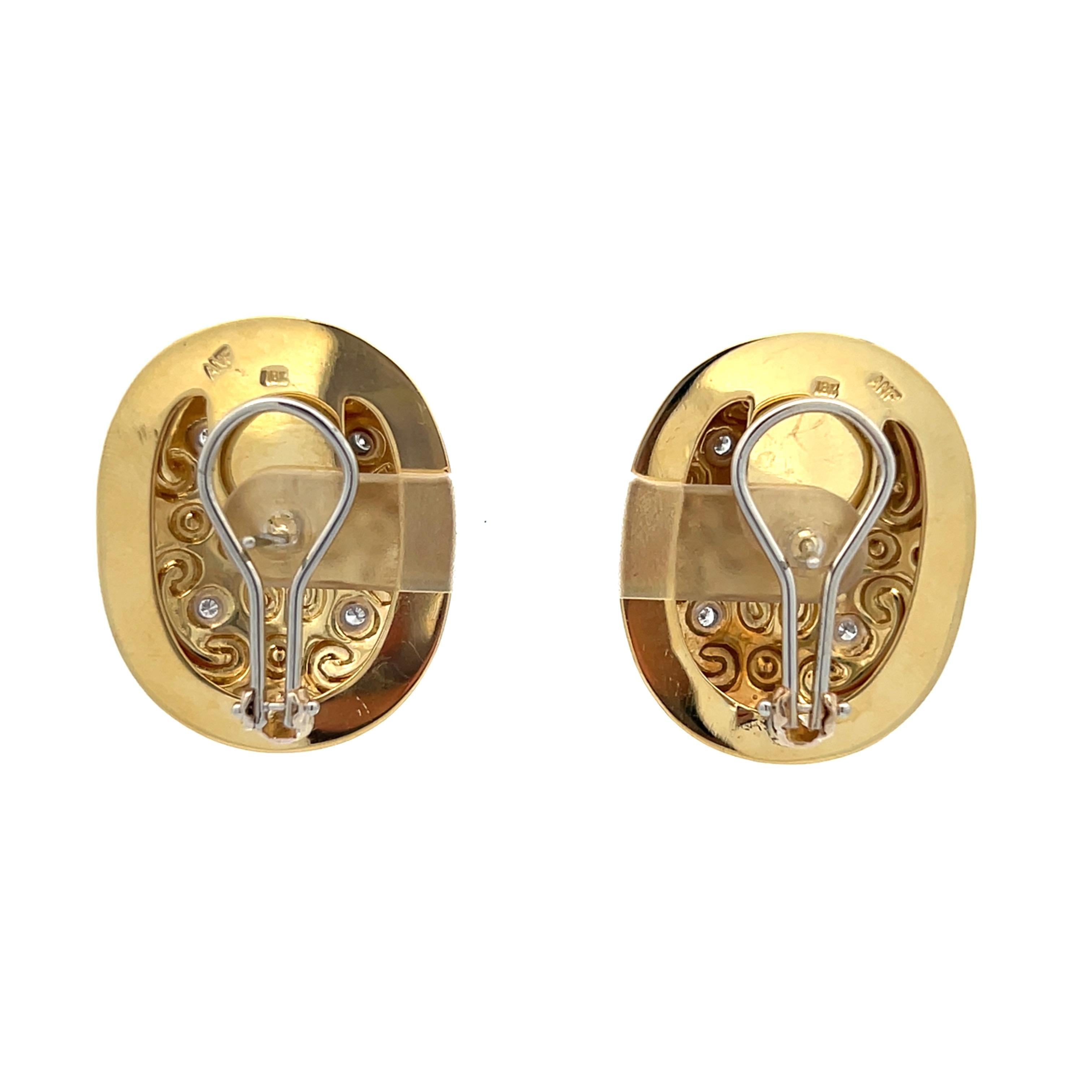 Rudolph Friedmann Fleur-de-Lis Diamond 18k Yellow Gold Omega Back Earrings For Sale 1