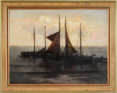 "Fishing Schooners and Sailboats at a dock" Original Oil on Canvas