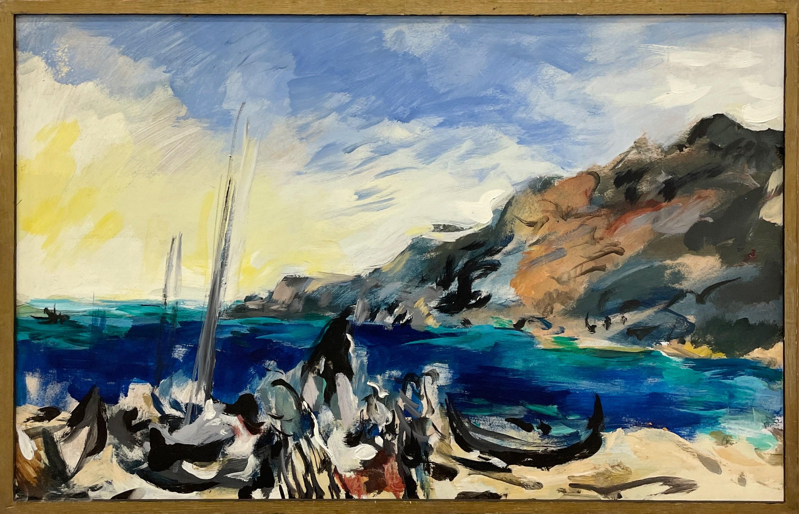 Scène de plage côtière captivante et expressive des années 1950, The Moderns Modernity, Portugal - Painting de Rudolph Pen