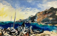 A Captivating, Expressive 1950s Mid-Century Modern Coastal Beach Scene, Portugal