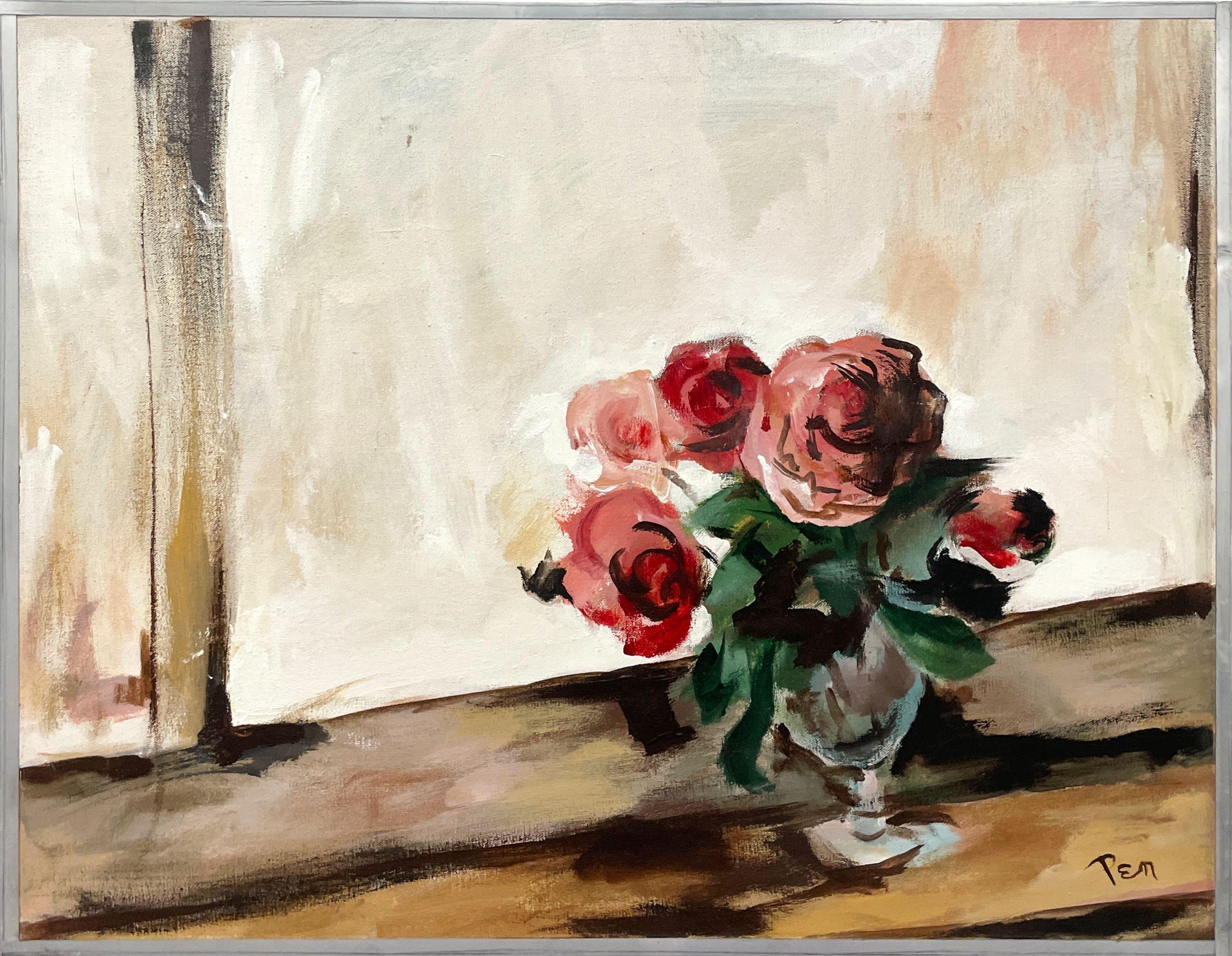 A Captivating, Mid-Century Floral Still Life of Red Roses by Rudolph T. Pen - Painting by Rudolph Pen