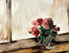 Une captivante nature morte florale de roses rouges du milieu du siècle par Rudolph AT&T. Pen