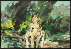 A Captivating Mid-Century Modern Landscape Painting with Standing Female Nude