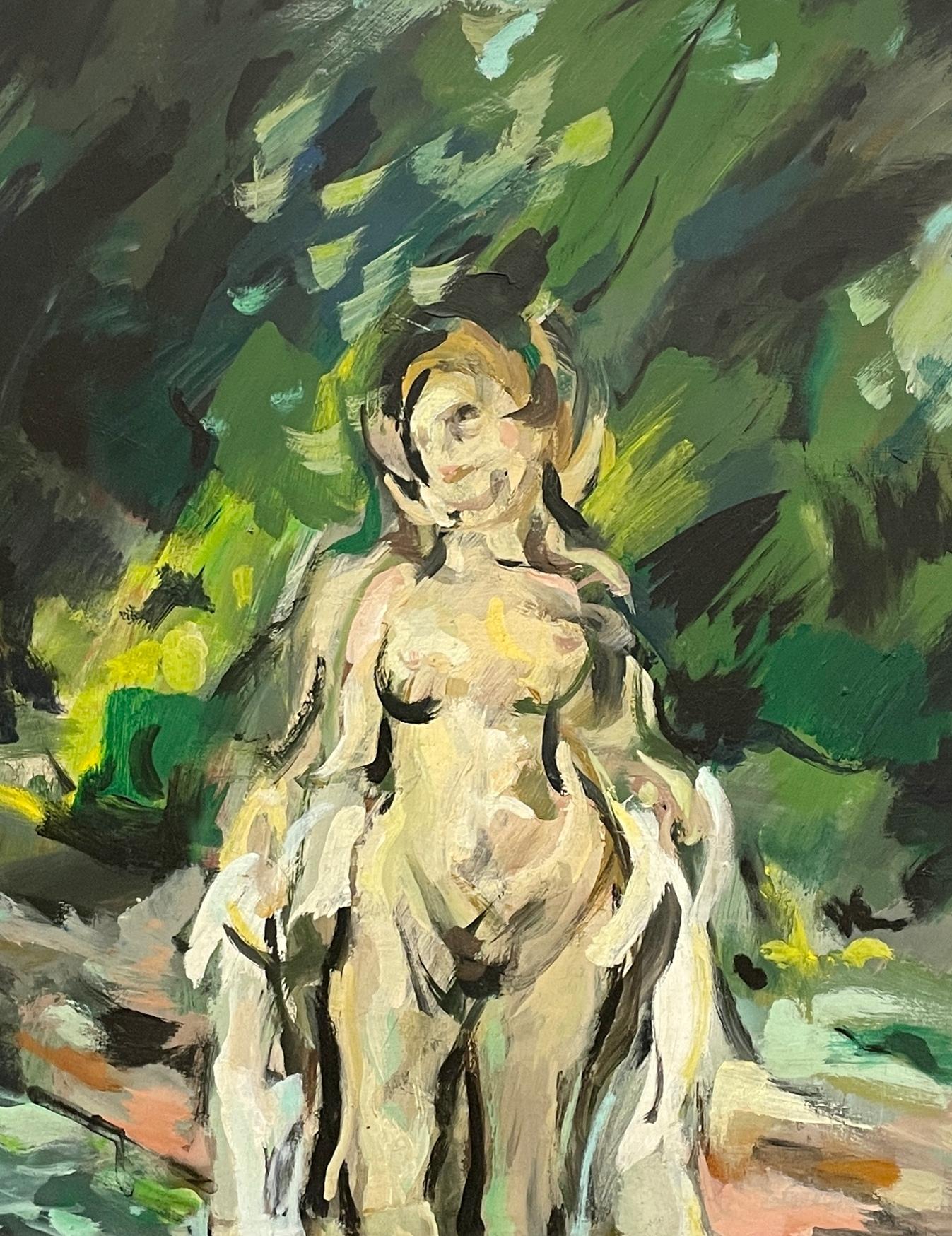 A Captivating Mid-Century Modern Landscape Painting with Standing Female Nude For Sale 2
