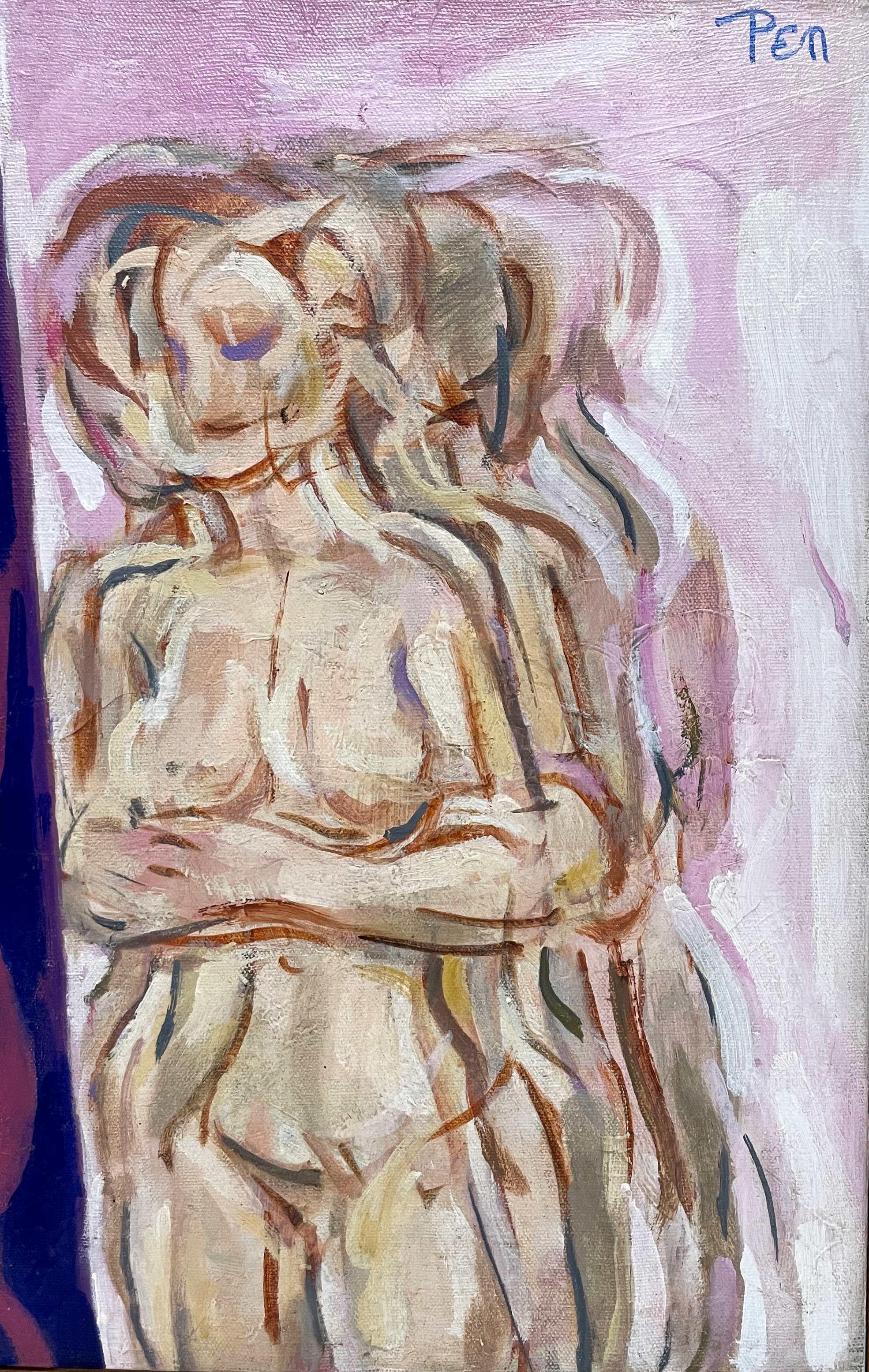 Bezauberndes, modernes Gemälde eines stehenden weiblichen Aktmodells aus der Mitte des Jahrhunderts (Amerikanische Moderne), Painting, von Rudolph Pen