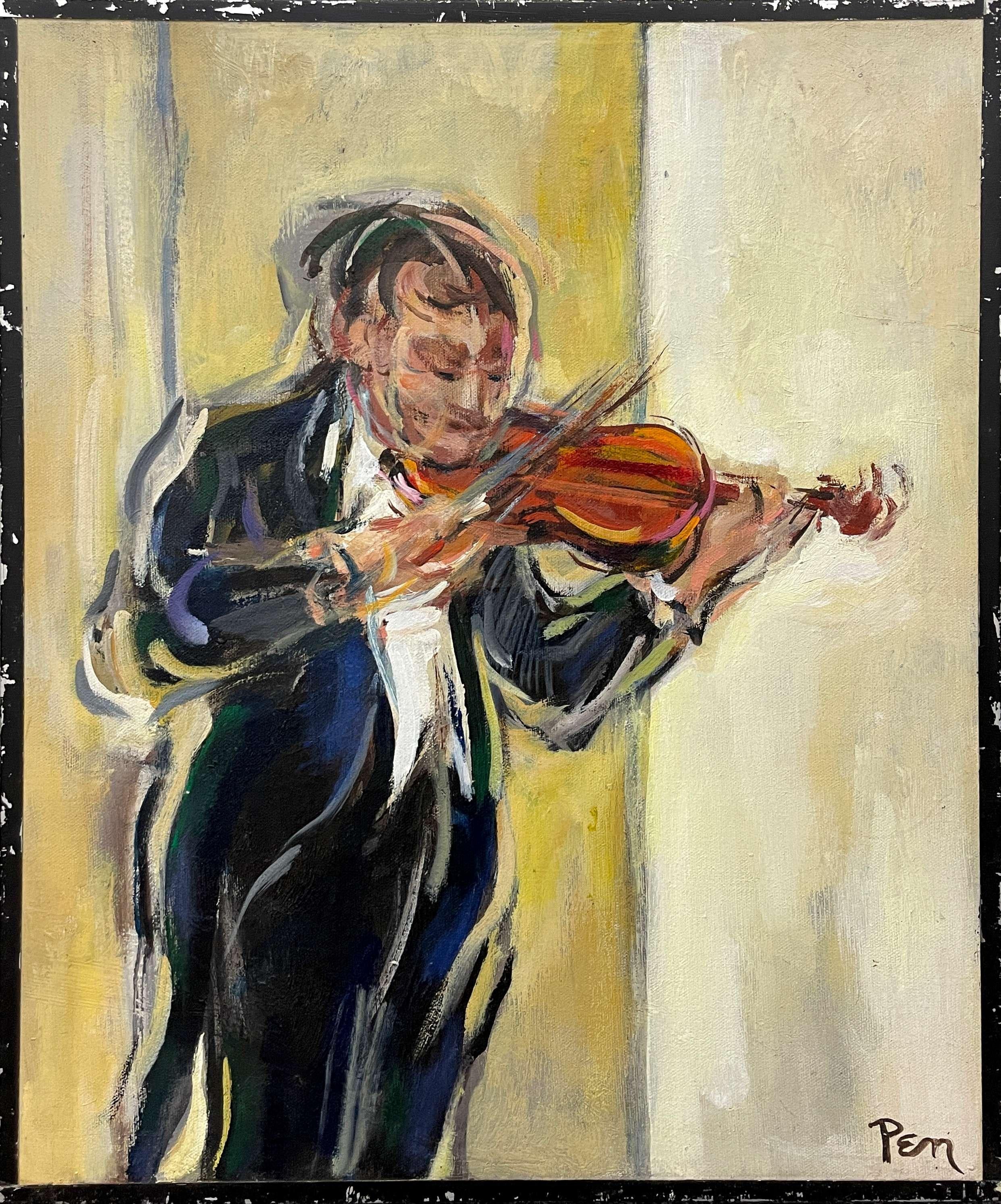 Eine Dynamik, 1960er Jahre Modernes Gemälde eines Konzert Violinisten aus der Mitte des Jahrhunderts – Painting von Rudolph Pen