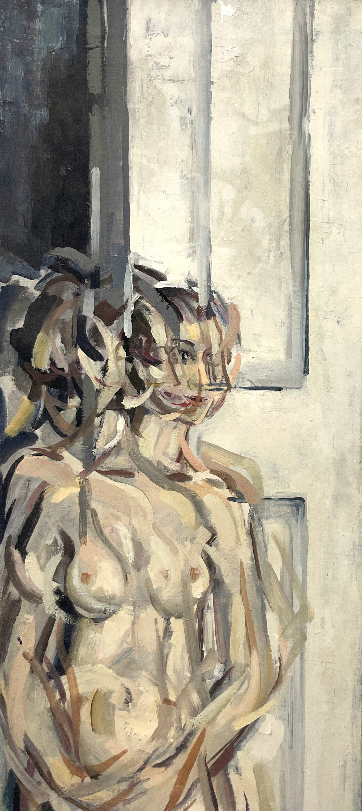 A Dynamic Abstract, 1950s Mid-Century Modern Standing Female Nude in an Interior