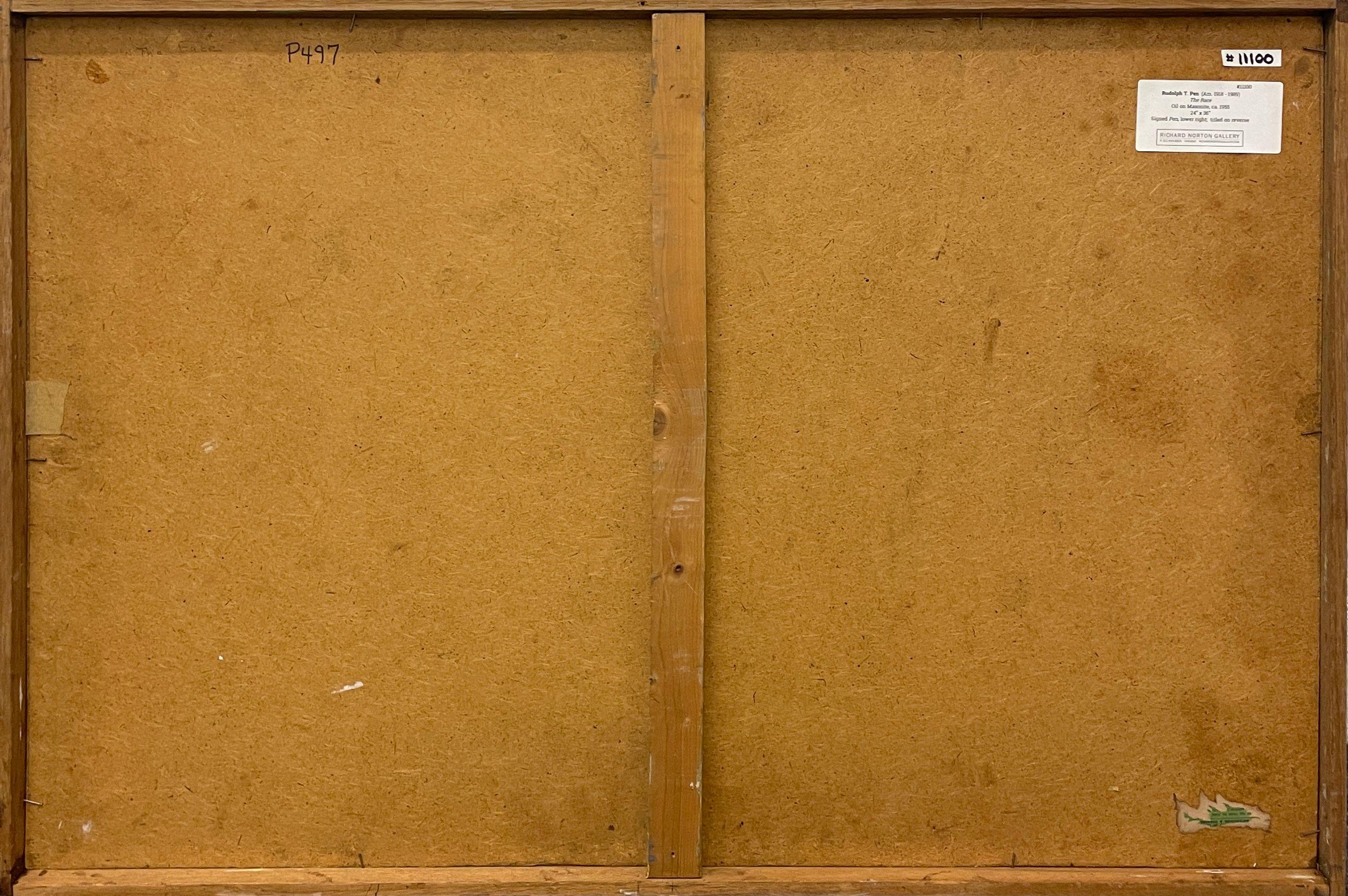 Una dinámica pintura de carreras de caballos moderna de mediados de siglo del artista de Chicago Rudolph Pen en venta 8