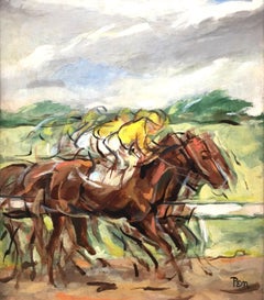 A Dynamic Mid-Century Modern Horse Race Painting by Chicago Artist, Rudolph Pen