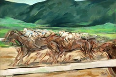 A Dynamic Mid-Century Modern Horse Race Painting by Chicago Artist, Rudolph Pen