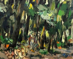 A Large, Dynamic Mid-Century Modern Landscape Painting w. Female Figures