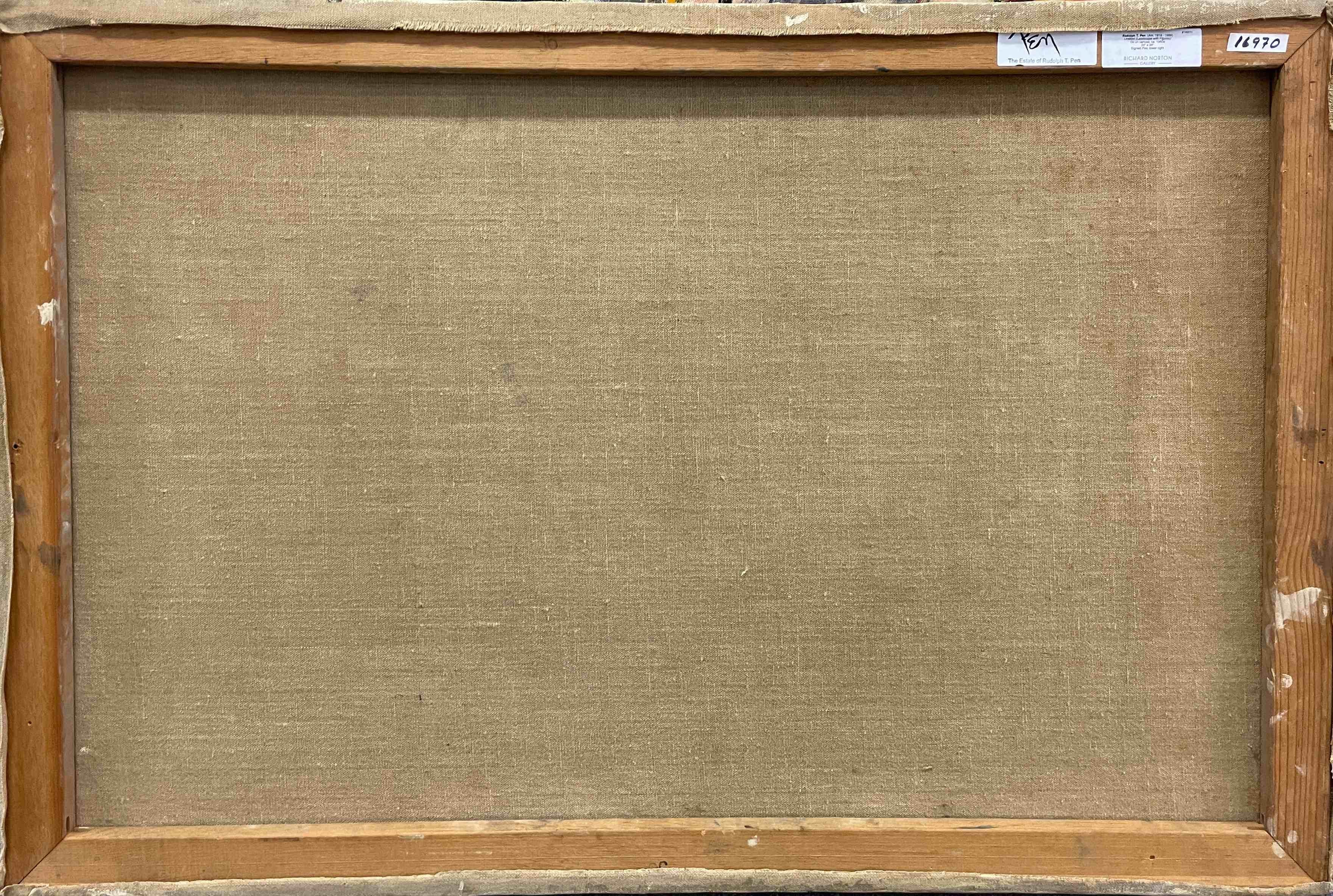 A Dynamic Mid-Century Modern Landscape Painting w. Female Figures by Rudolph Pen For Sale 4
