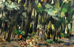 Un dinámico paisaje moderno de mediados de siglo c. Figuras femeninas de Rudolph Pen