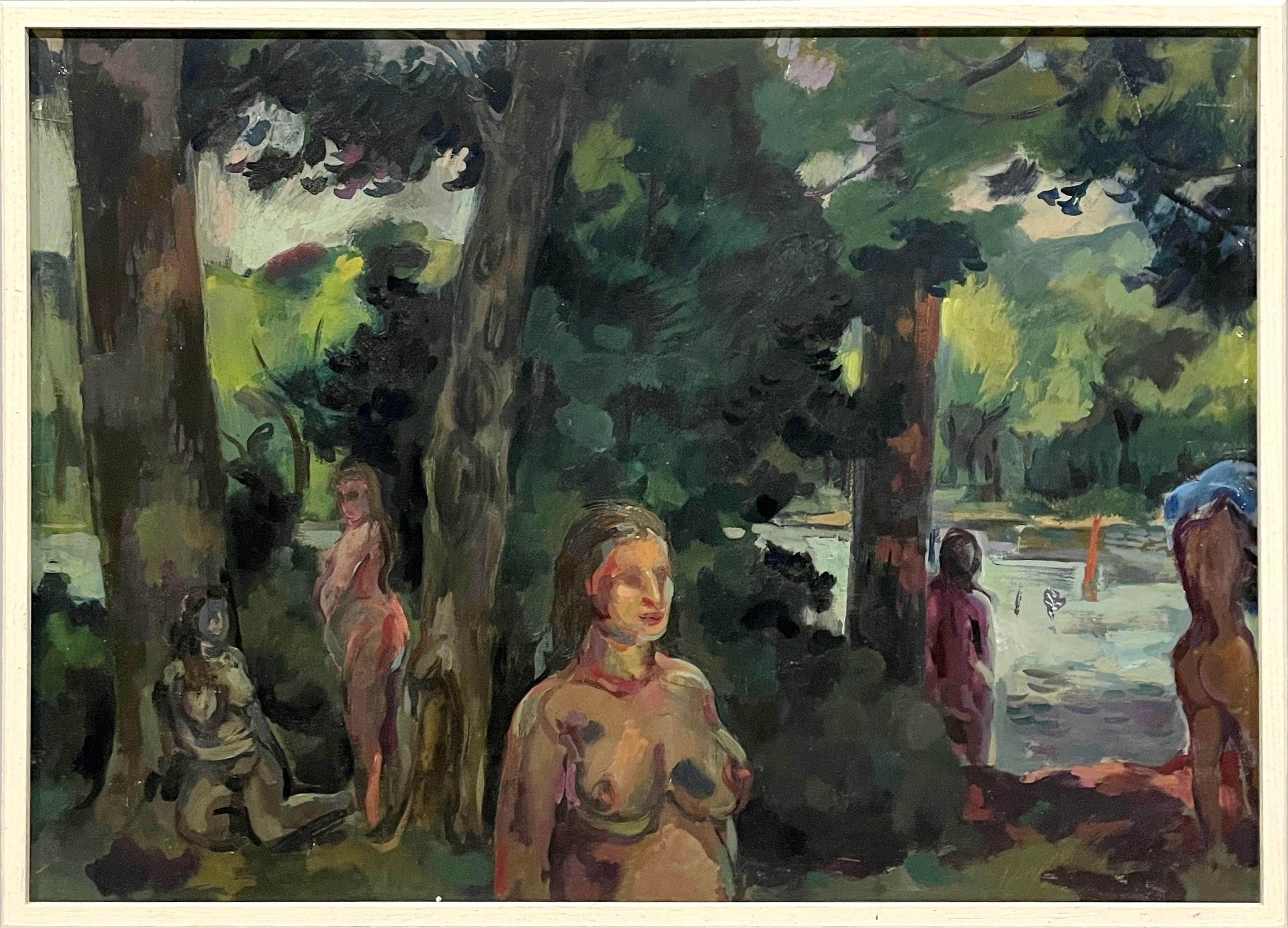 Eine dynamische Sommerlandschaft aus der Mitte des Jahrhunderts mit einem Gemälde. Bathers von Rudolph Pen im Angebot 2