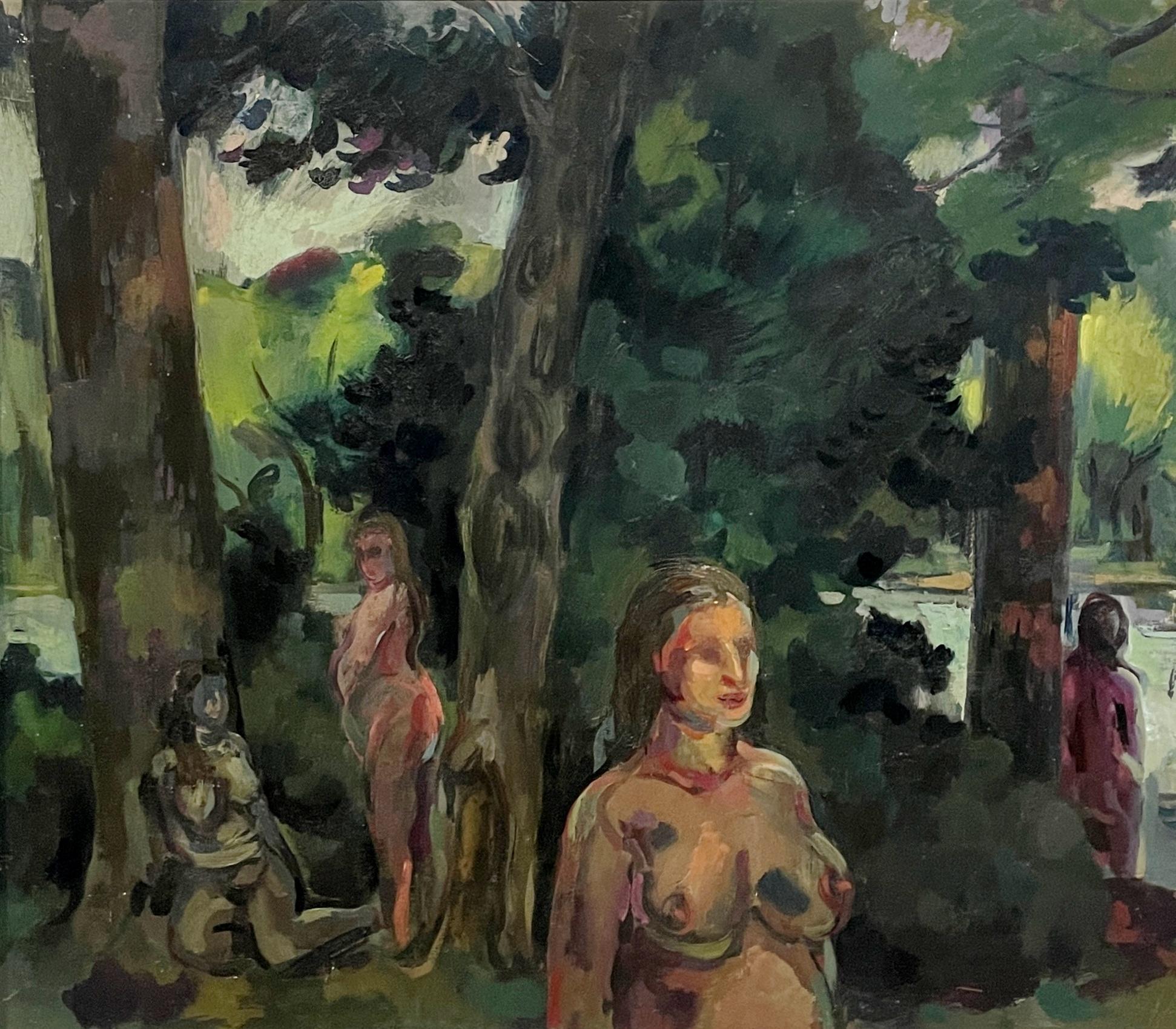 Eine dynamische Sommerlandschaft aus der Mitte des Jahrhunderts mit einem Gemälde. Bathers von Rudolph Pen im Angebot 3